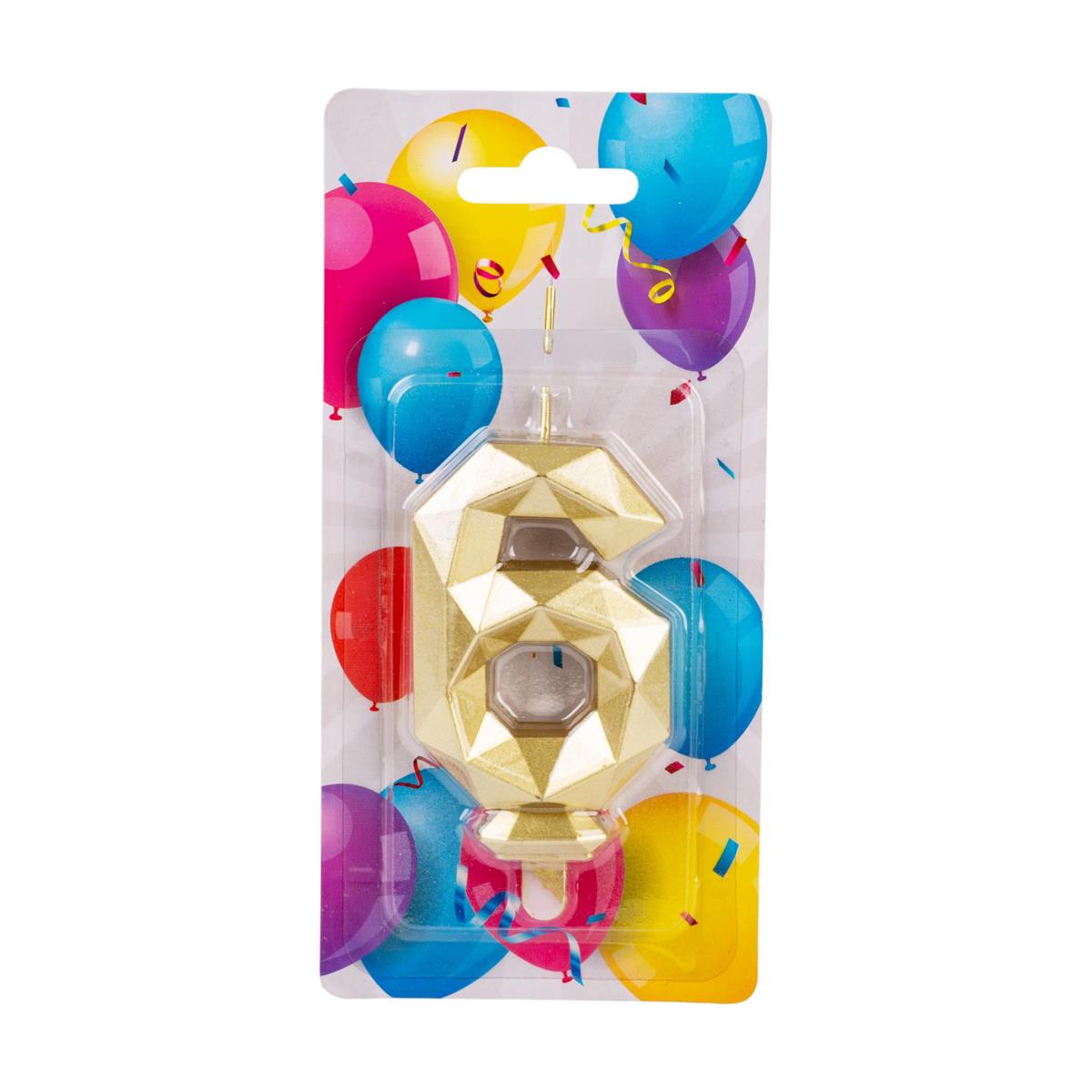 Let's Party - Birthday Candle - #6 Diamond Cut Gold