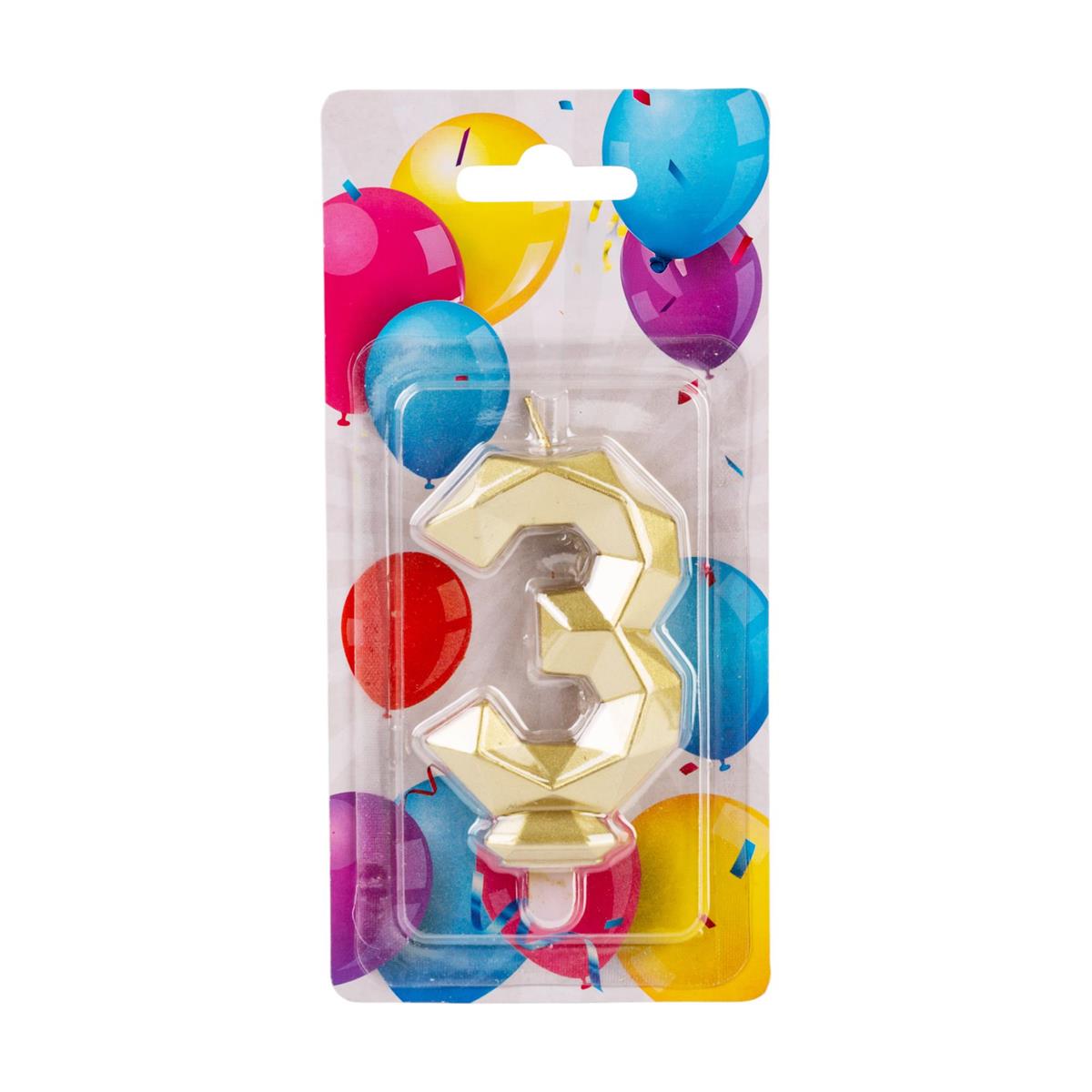 Let's Party - Birthday Candle - #3 Diamond Cut Gold