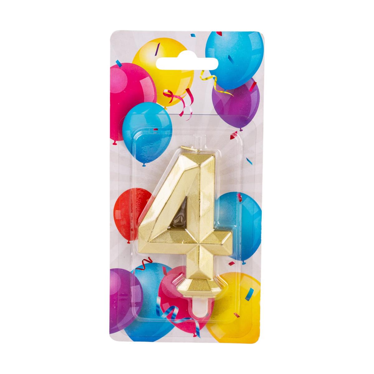 Let's Party - Birthday Candle - #4 Diamond Cut Gold