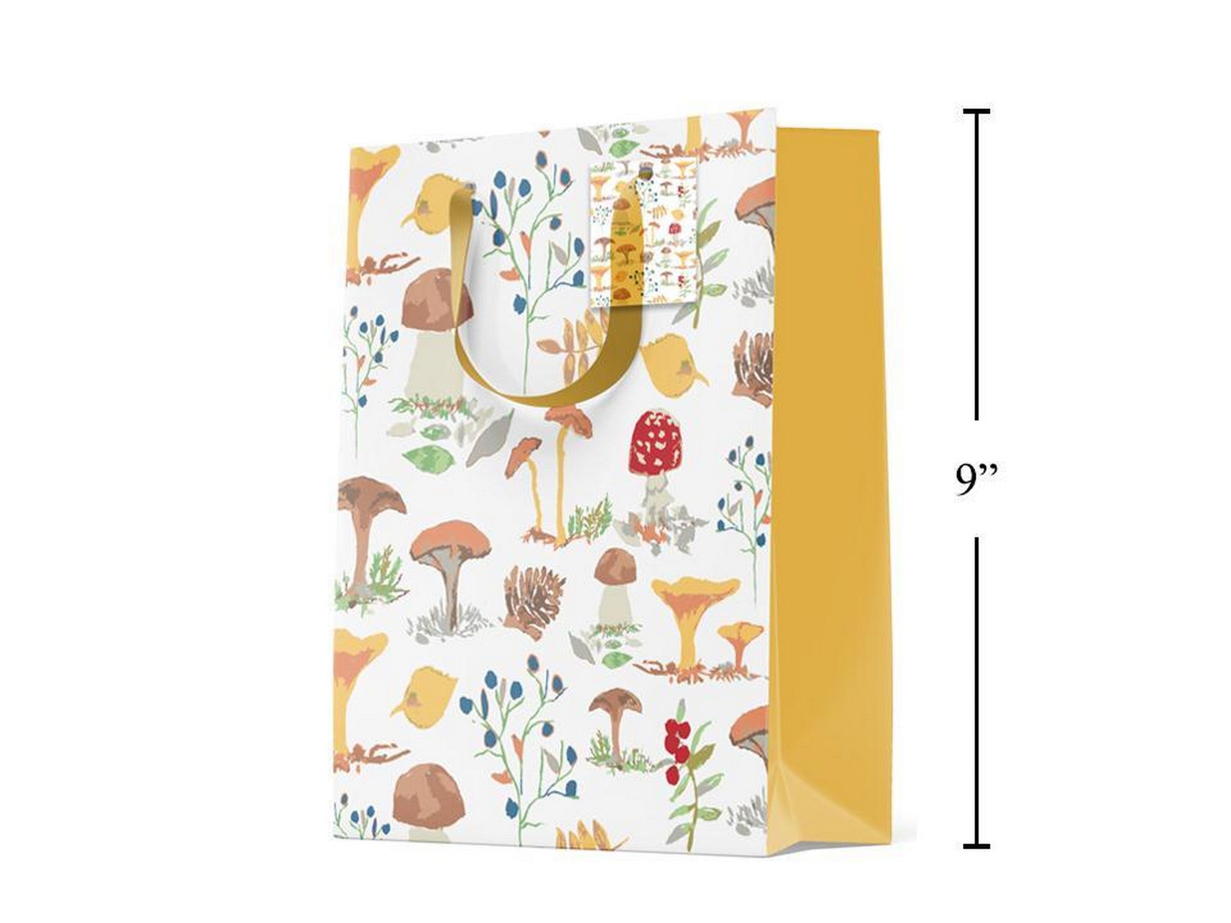Paper Trendz Matte Gift Bag with Glitter - Wild Mushrooms Medium 7W x9H x3.9D in