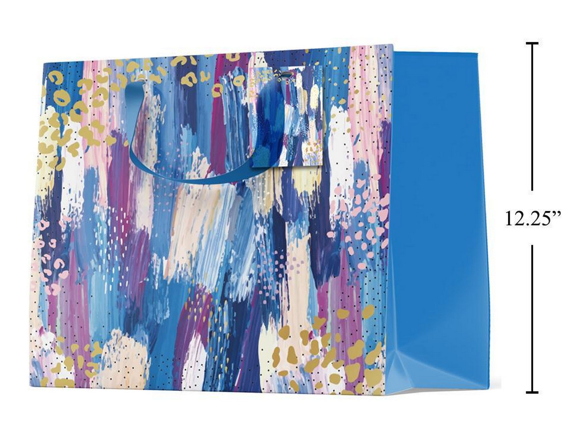 Paper Trendz Matte Gift Bag with Gold Accent - Painterly Blue Jumbo Horizontal 16.5W x12.2H x4.7D in