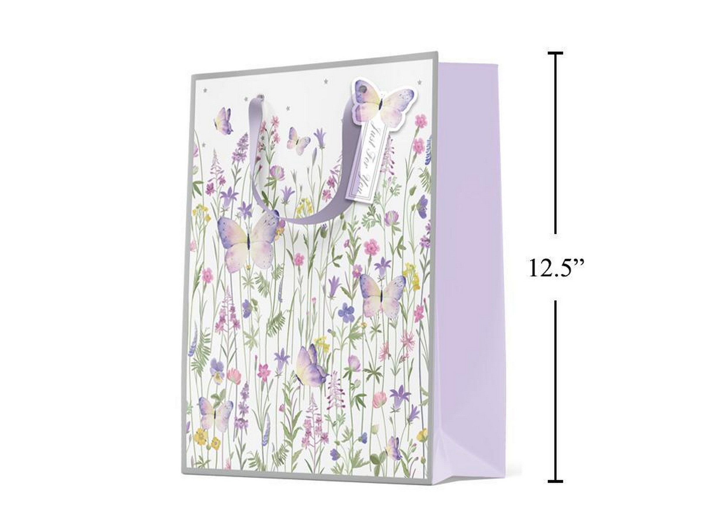 Paper Trendz Matte Gift Bag with Glitter - Butterfly Garden Large 10.2W x12.6H x5D in