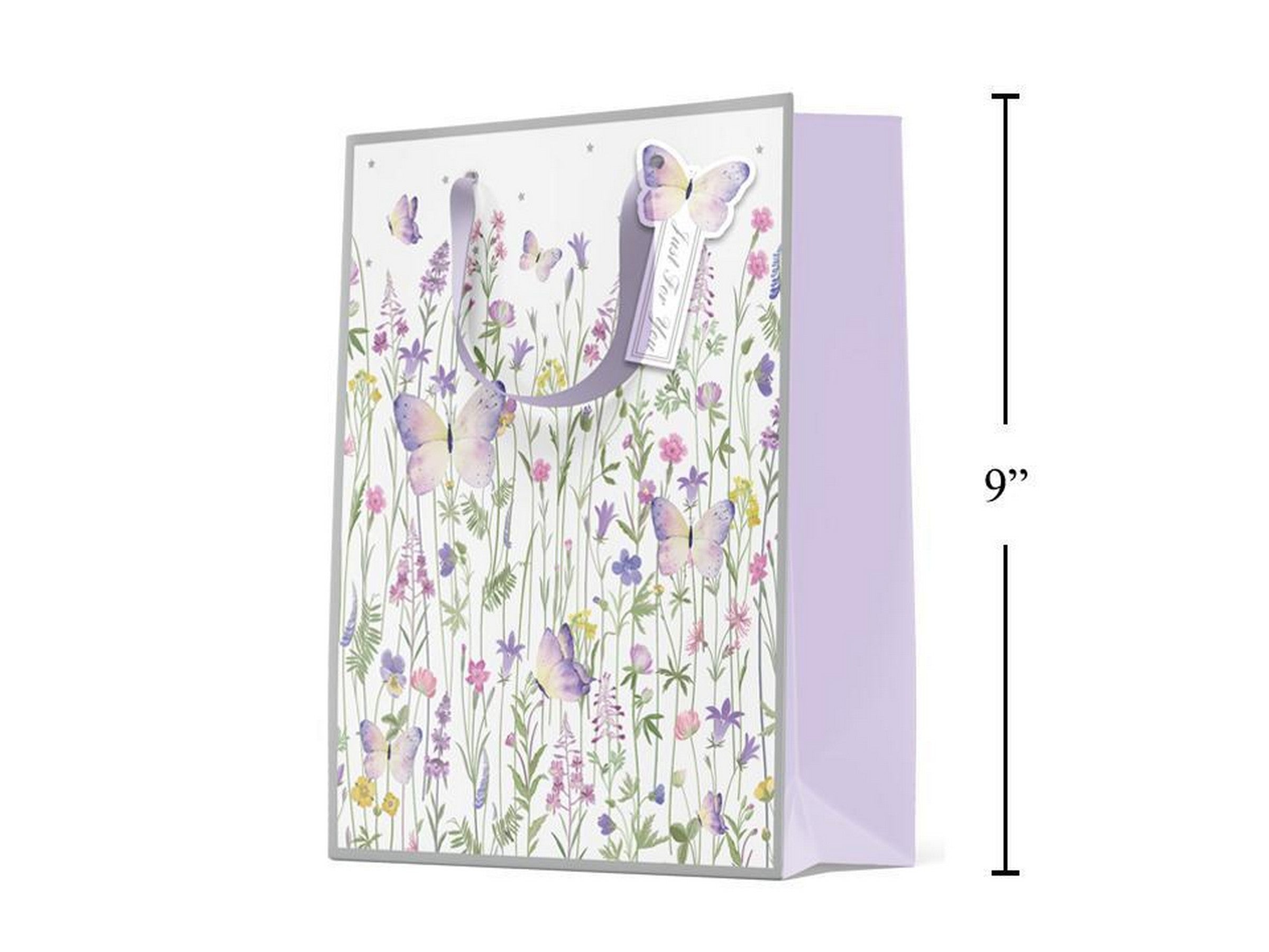 Paper Trendz Matte Gift Bag with Glitter - Butterfly Garden Medium 7W x9H x3.9D in