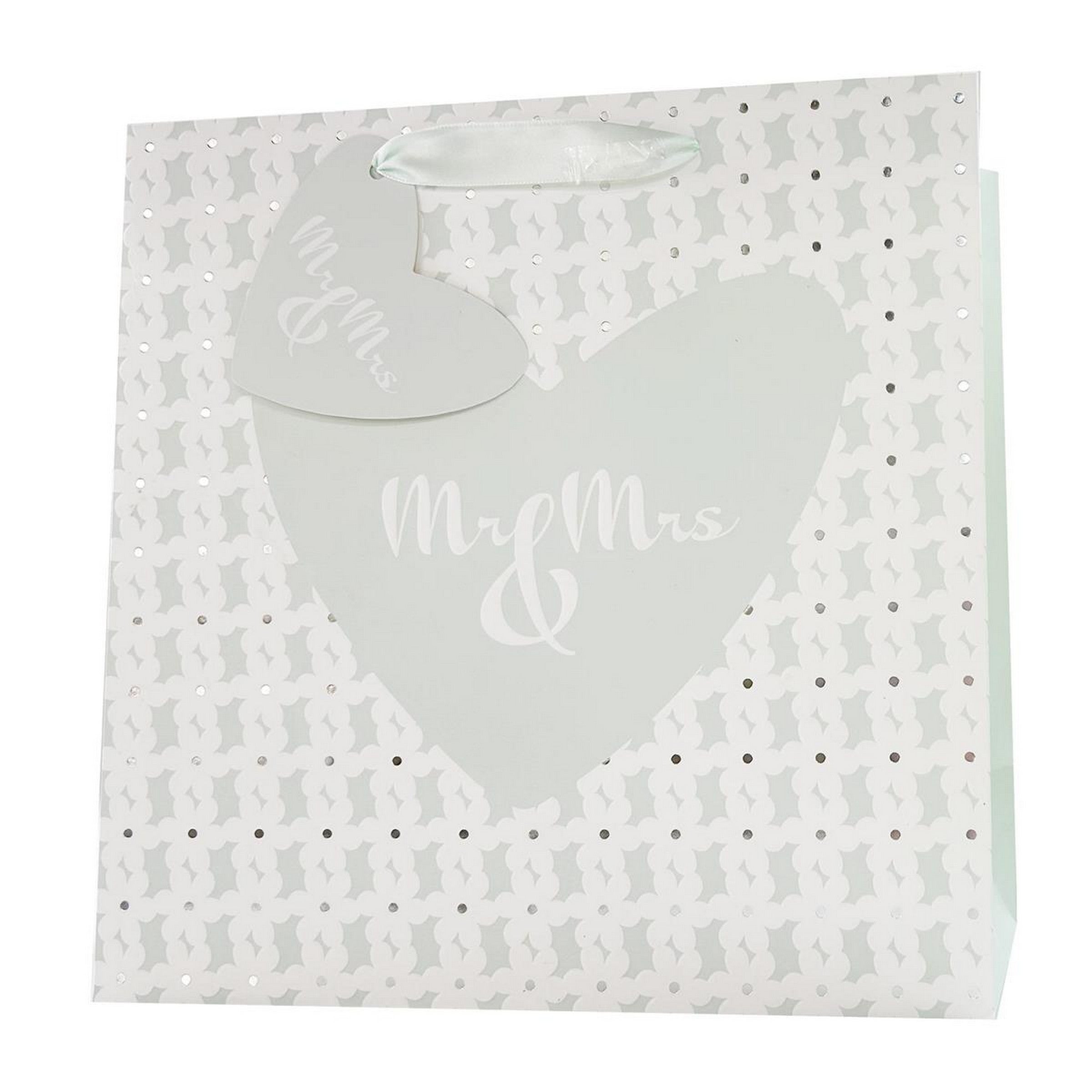 Paper Trendz Matte Gift Bag with Silver Accent - Mr+Mrs Square Jumbo 13.25x13.25x4.75in