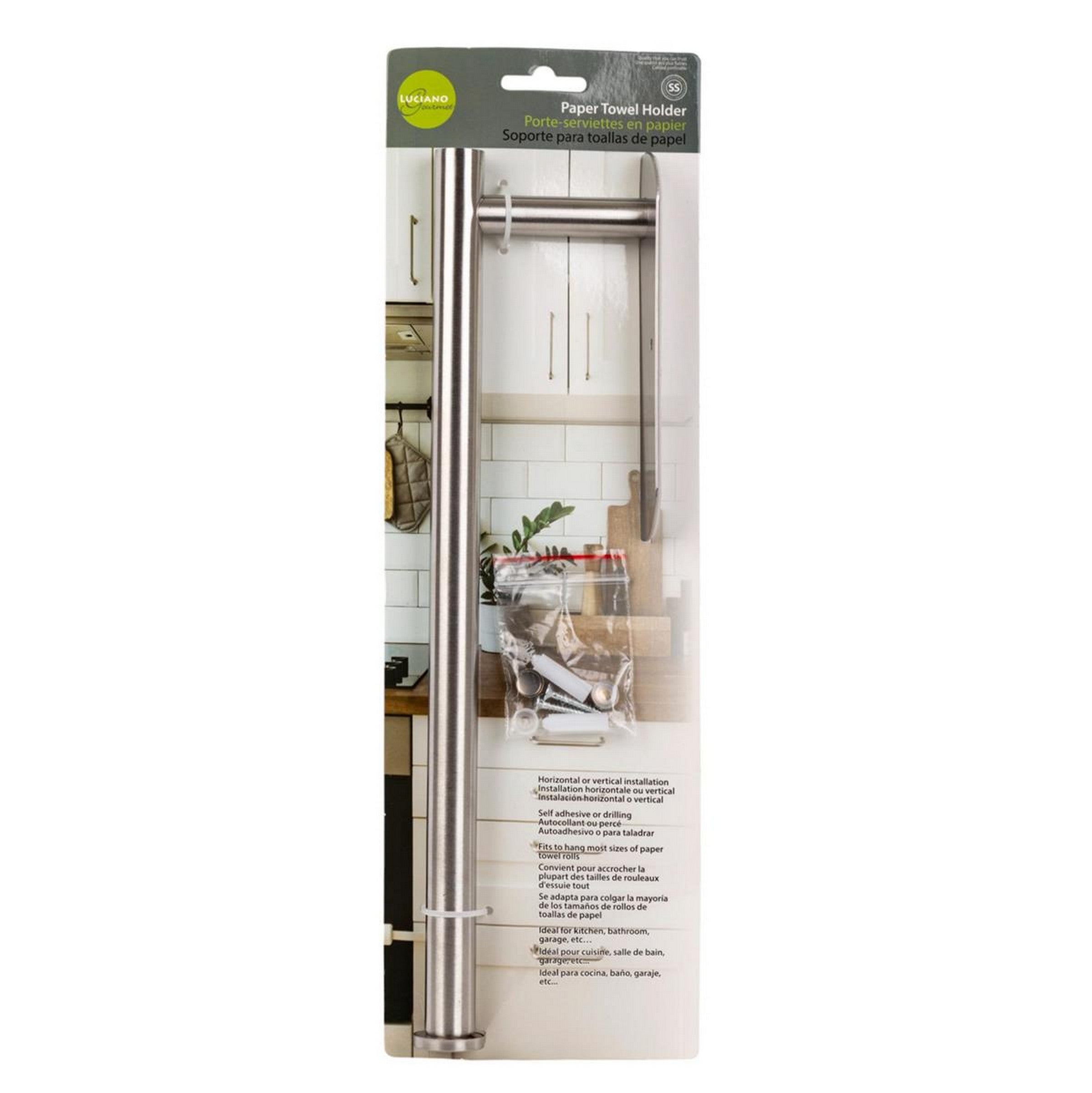 Luciano Gourmet Stainless Steel Kitchen Paper Towel Holder 13.5in