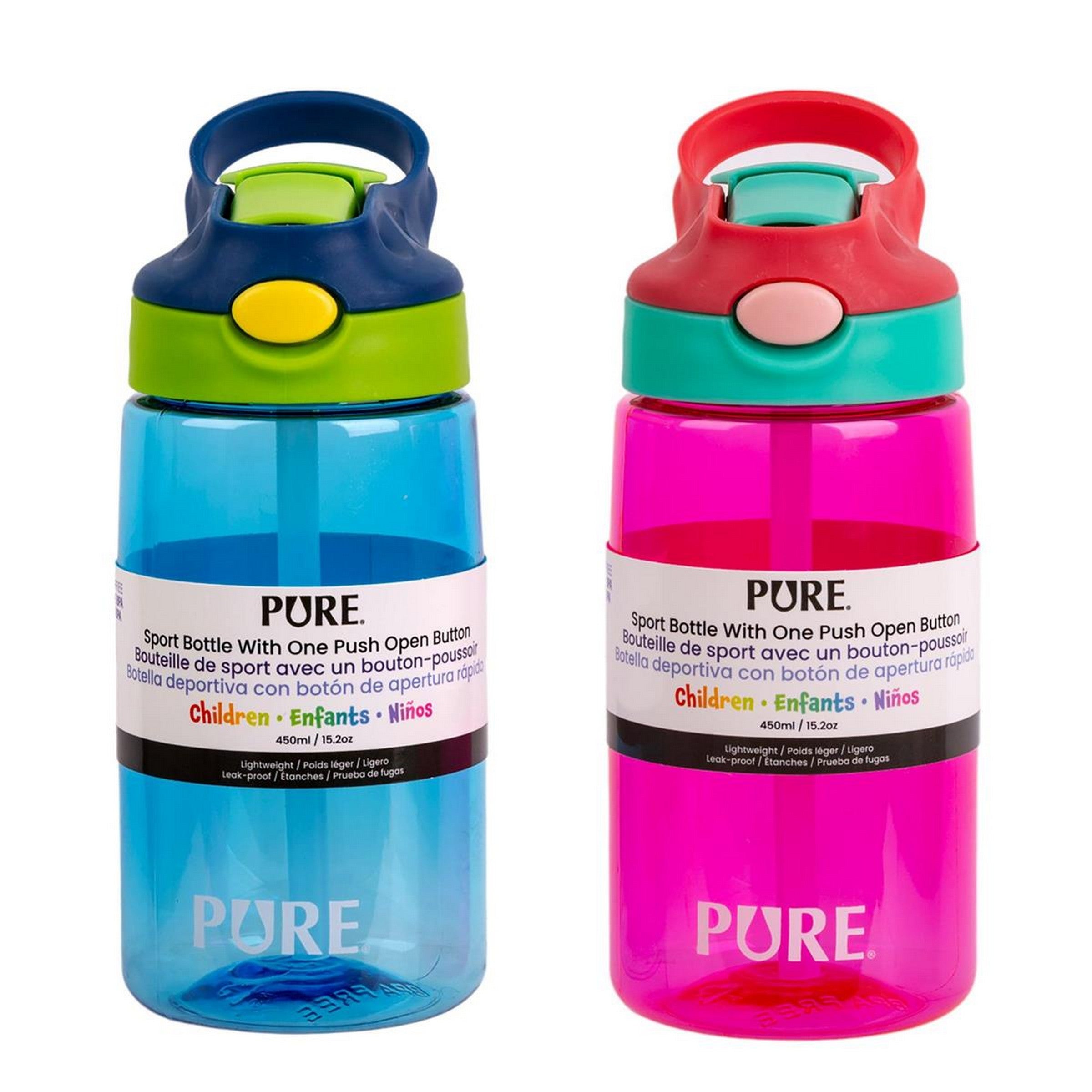 Pure Sport Bottle with One Push Open Button for Children 450ml VRT 