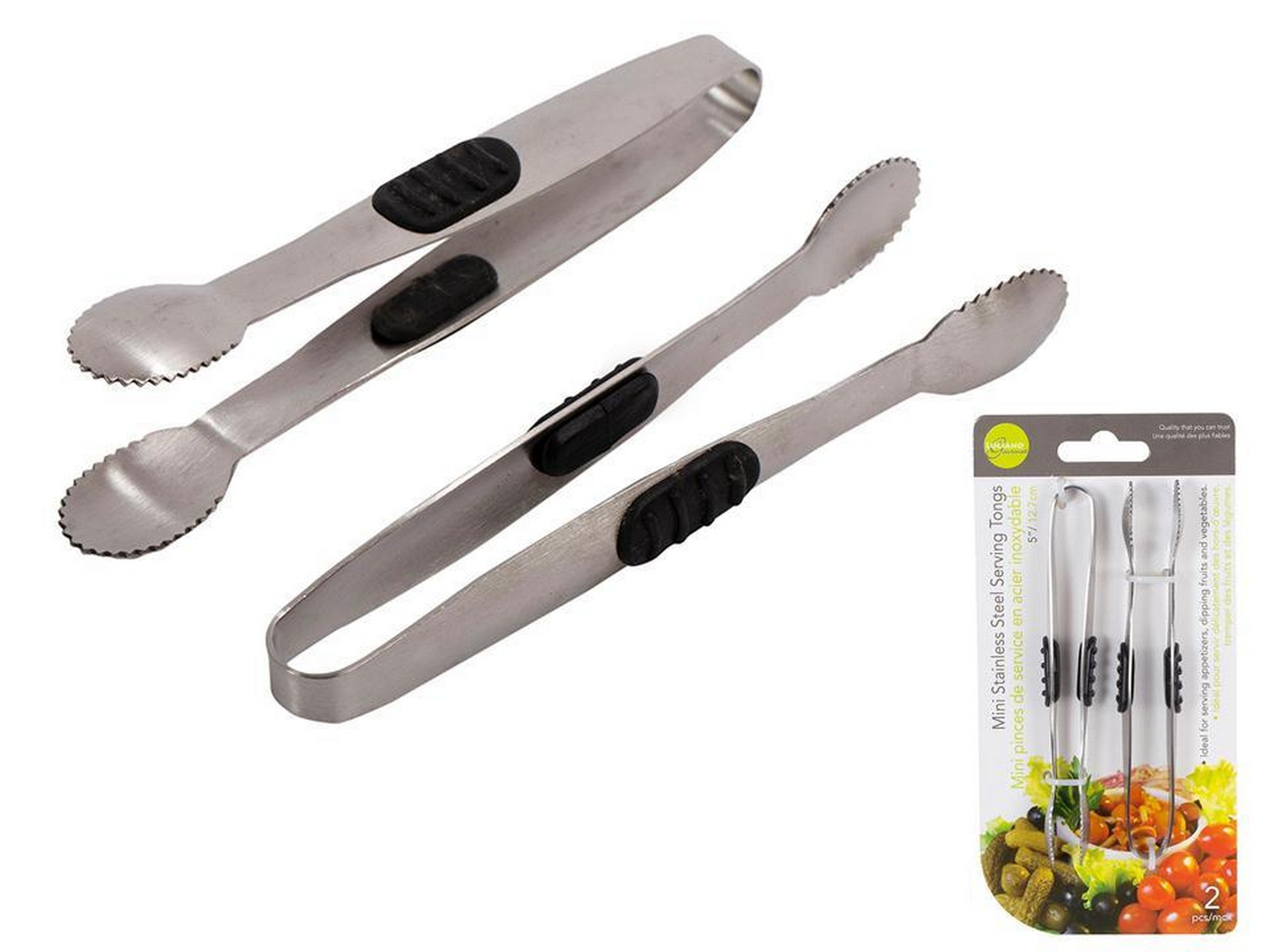 Luciano Gourmet 2 Mini Stainless Steel Serving Tongs 5in