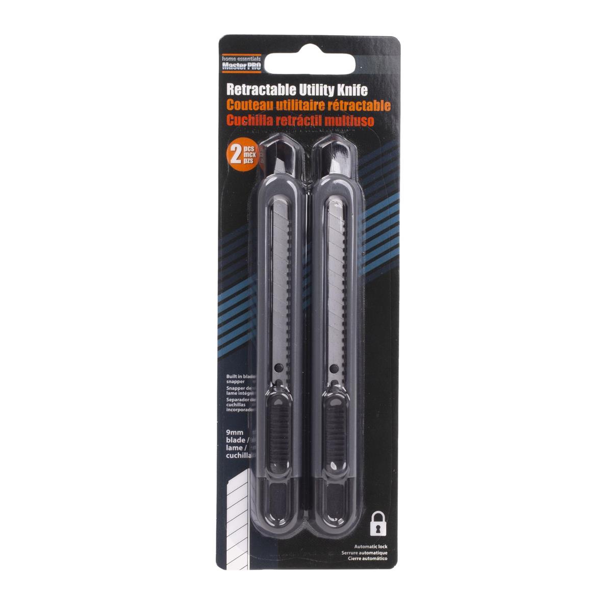 Home Essentials - 2 Utility Knives - Retractable 9mm 5.5in