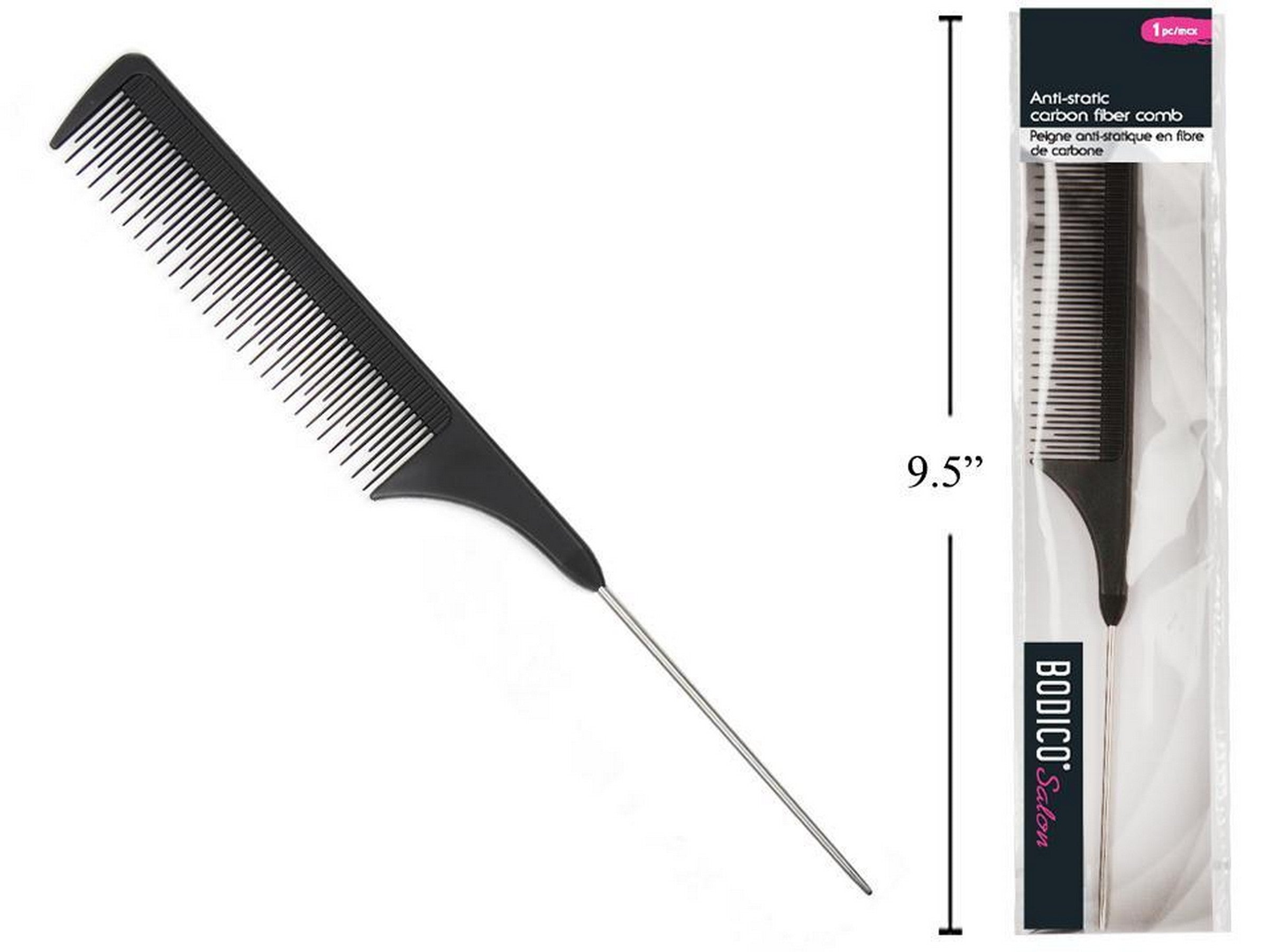 Bodico Salon Anti-static Carbon Fiber Comb/Pick 9.25x1in 