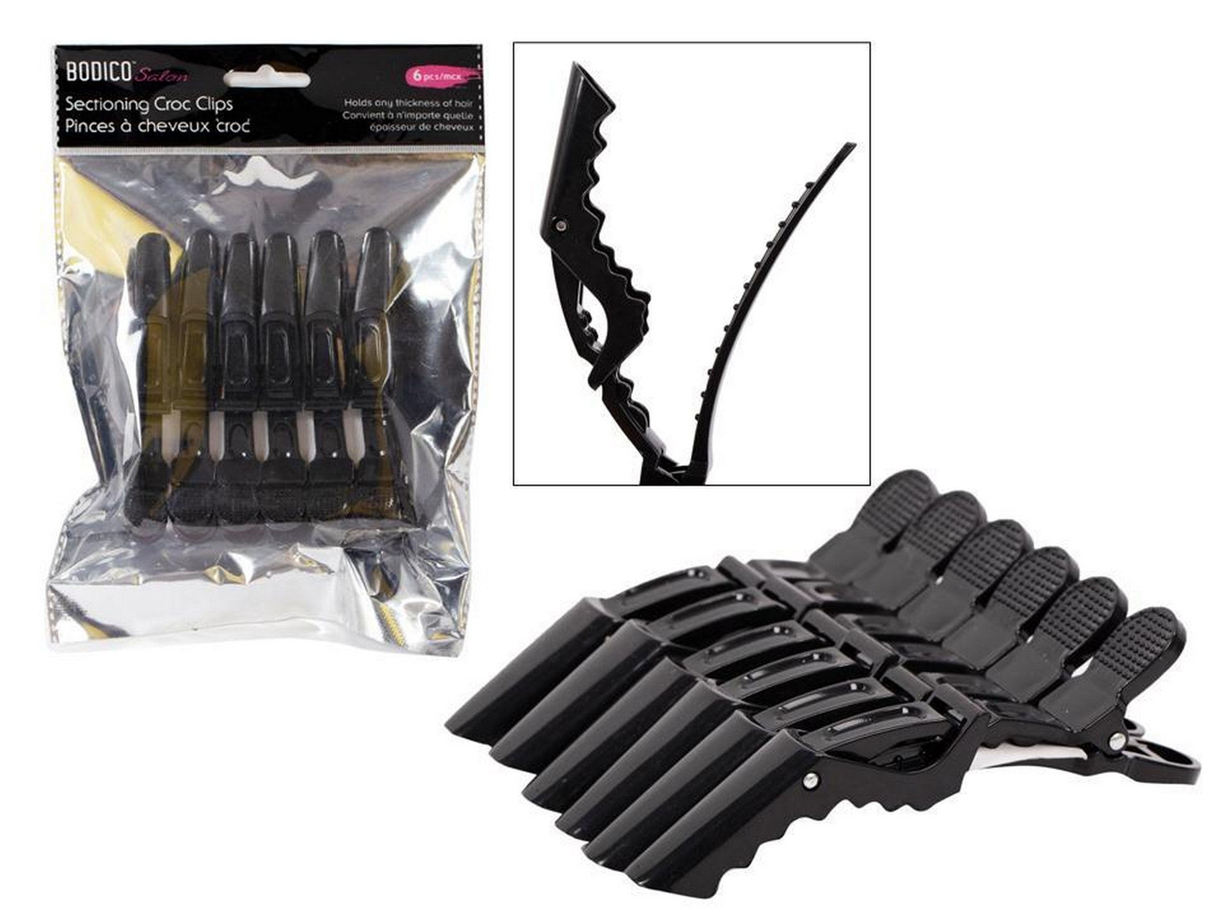 Bodico Salon 6 Sectioning Croc Clips - Plastic 4.5in 