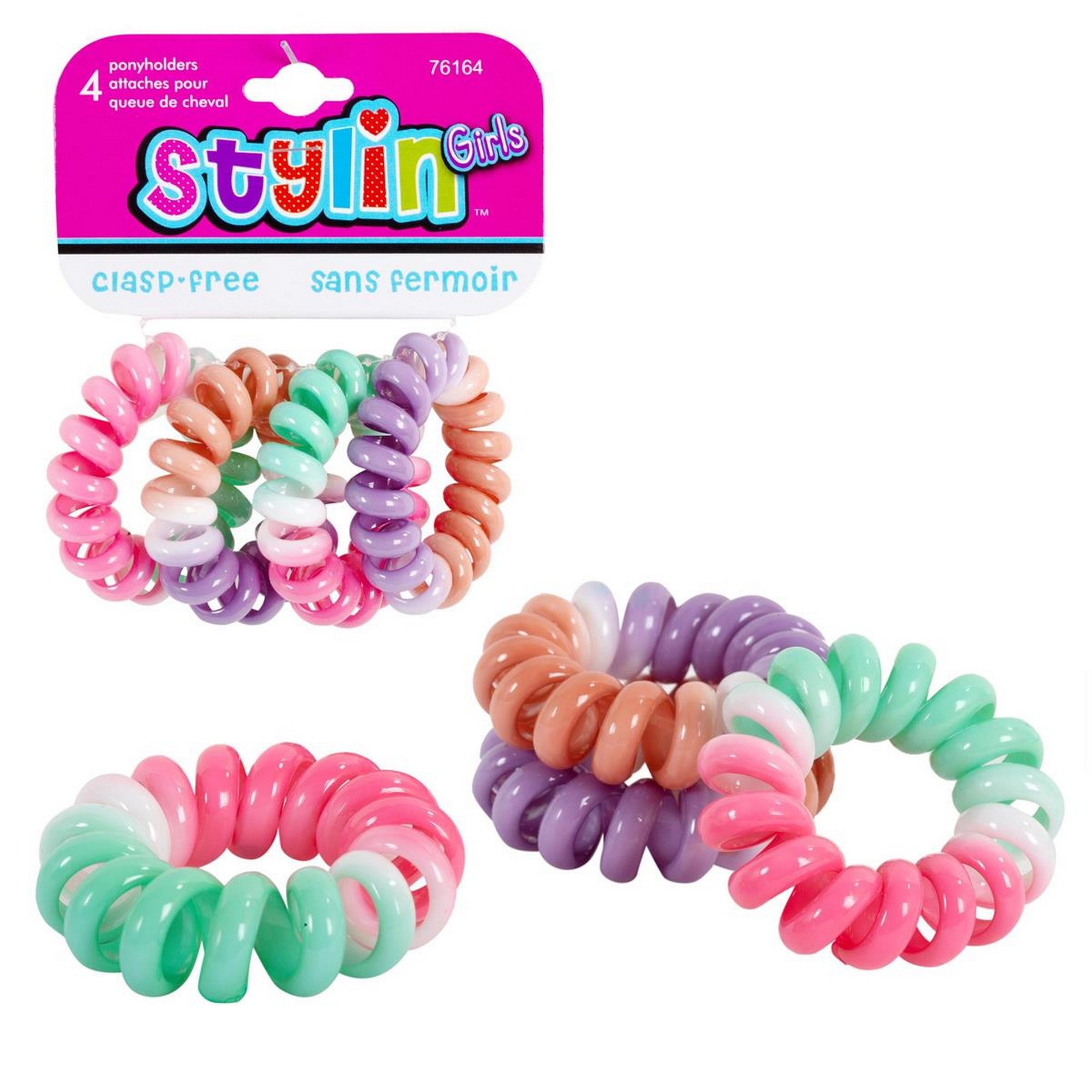 Stylin G 4 Clasp Free Plastic Ponyholders - Ombre Coil 2in folded 
