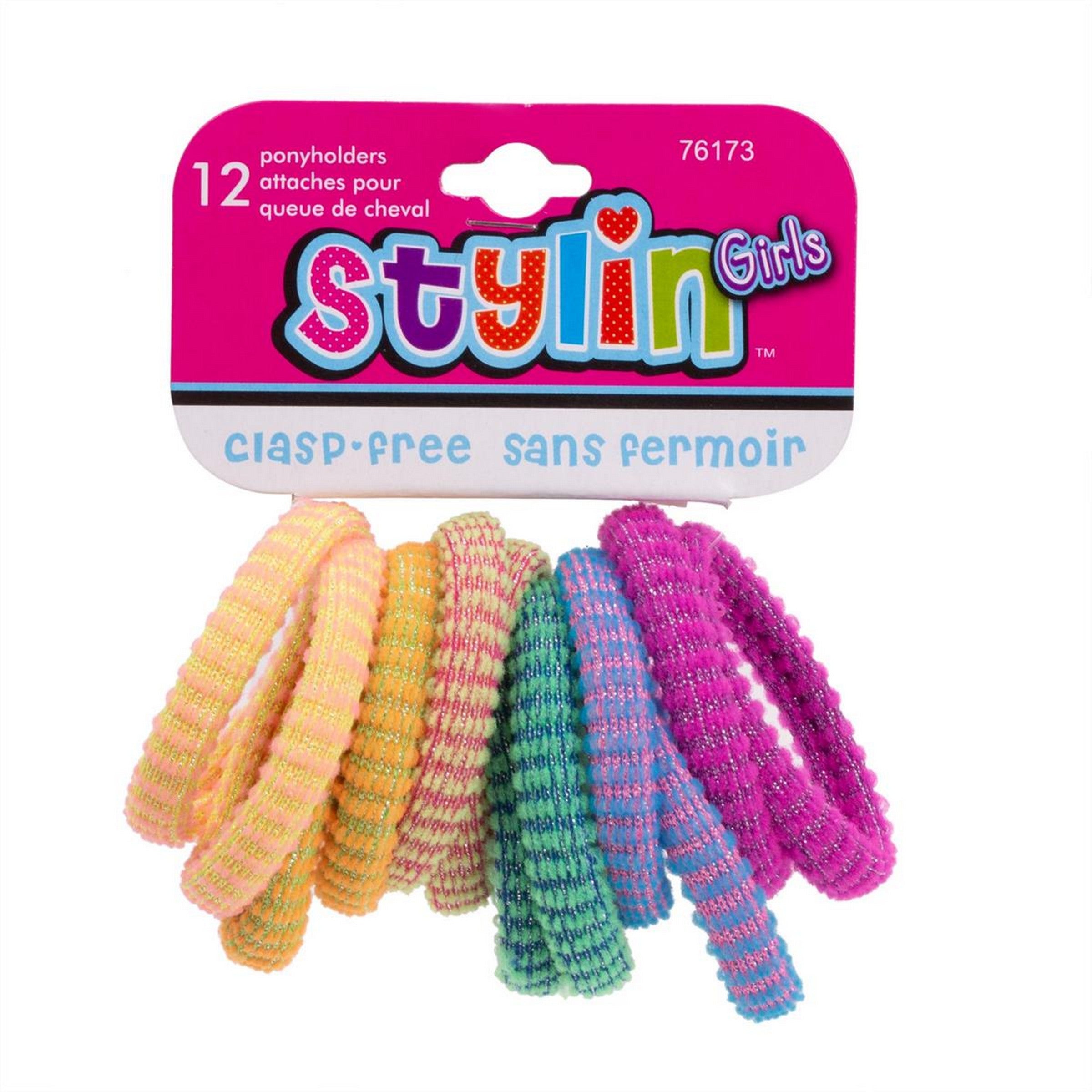 Stylin G 12 Stripe Knitted Clasp-free Ponyholders 2.5in folded 
