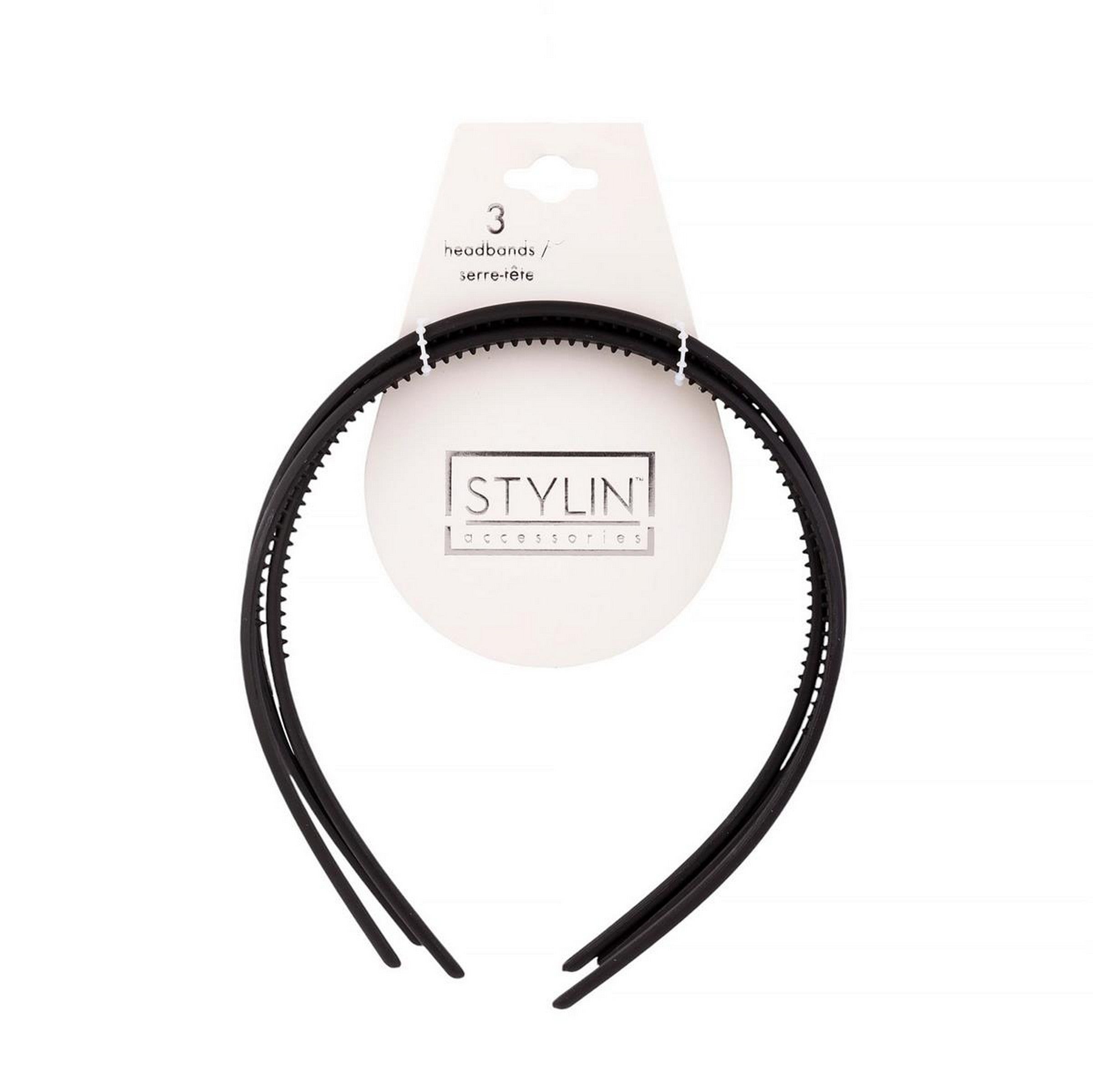 Stylin 3 Thin Matte Black Plastic Headbands 