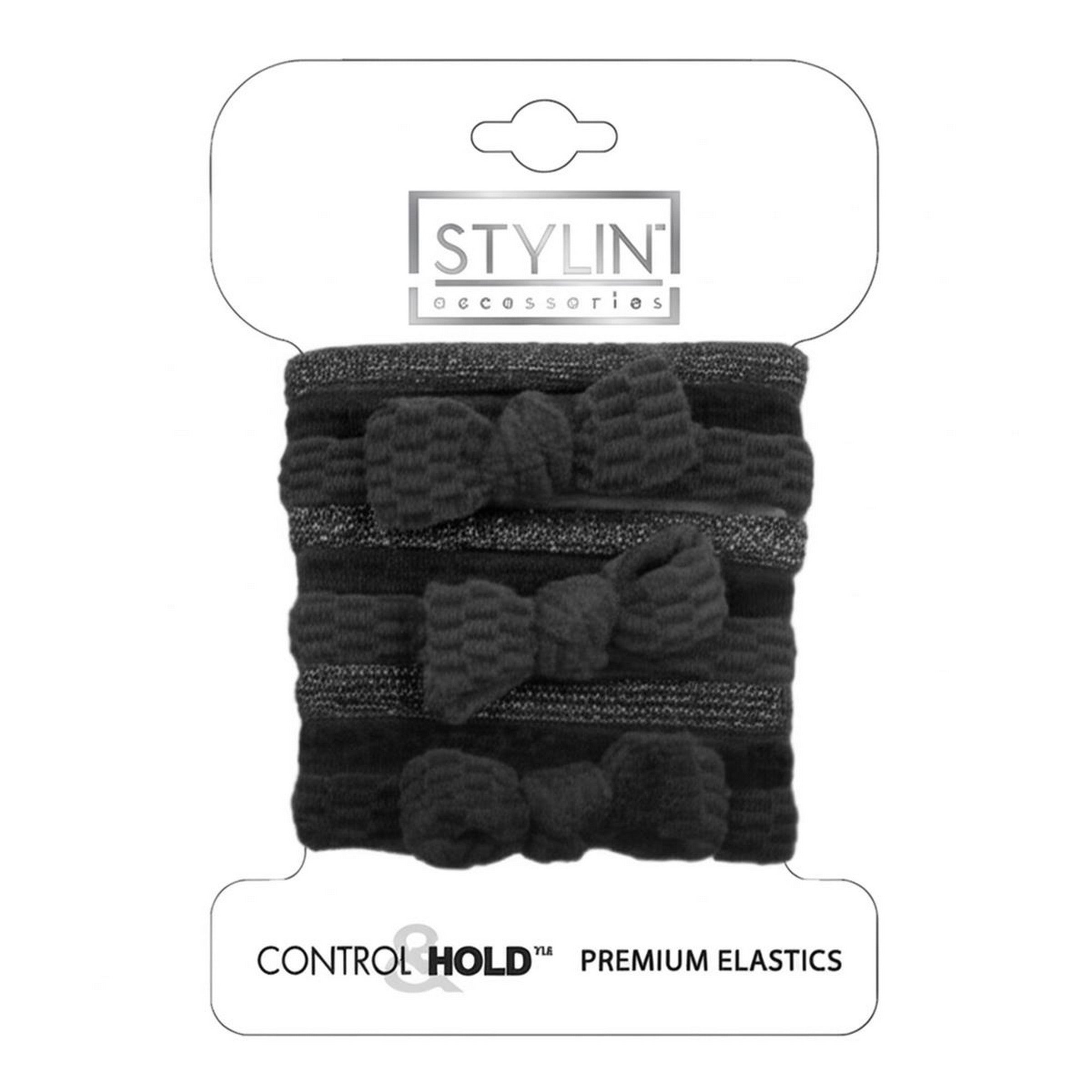 Stylin 12 Black Knit Ponyholders with Bow 