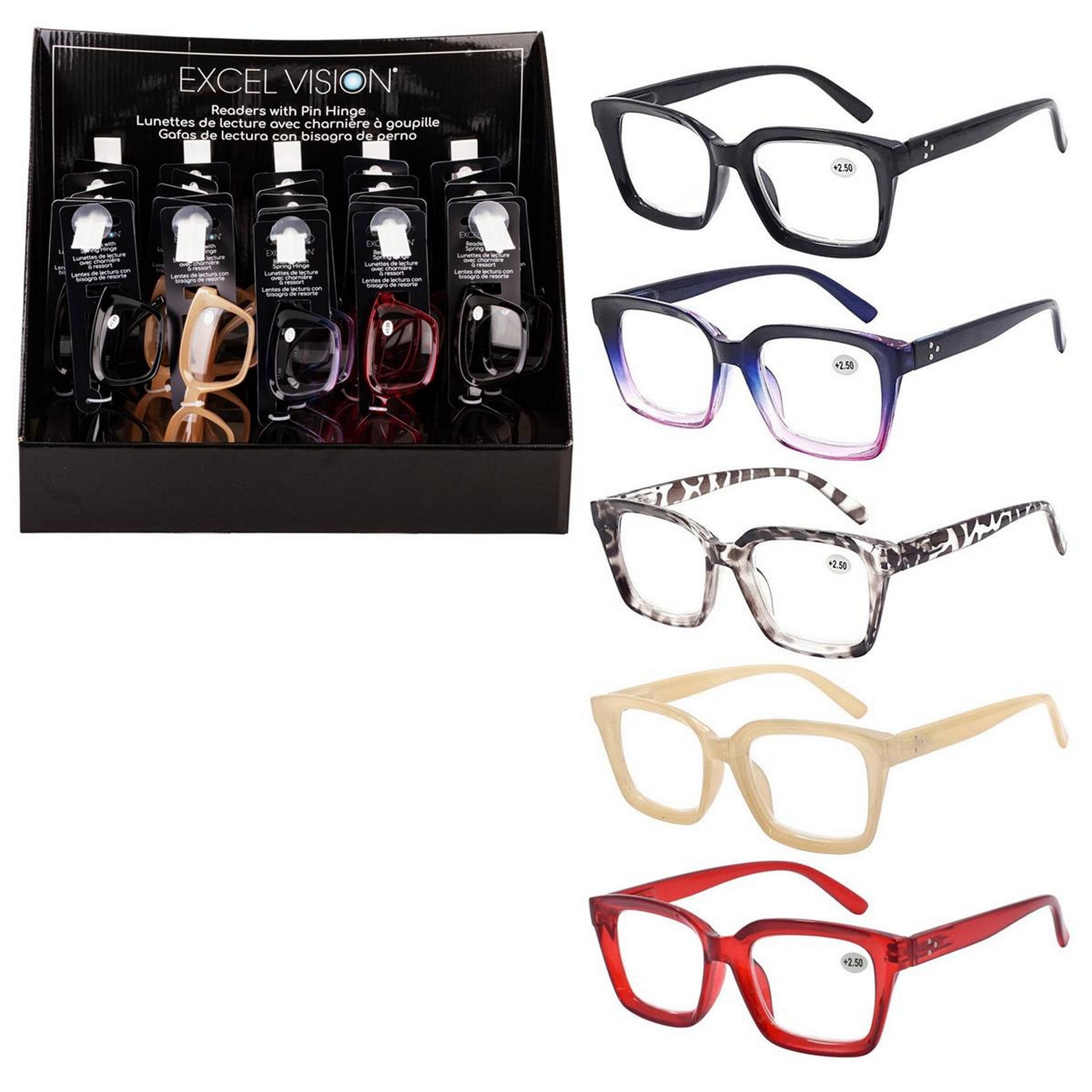Excel Vision Large Frame Fashion Reading Glasses with Spring Hinge  VRT