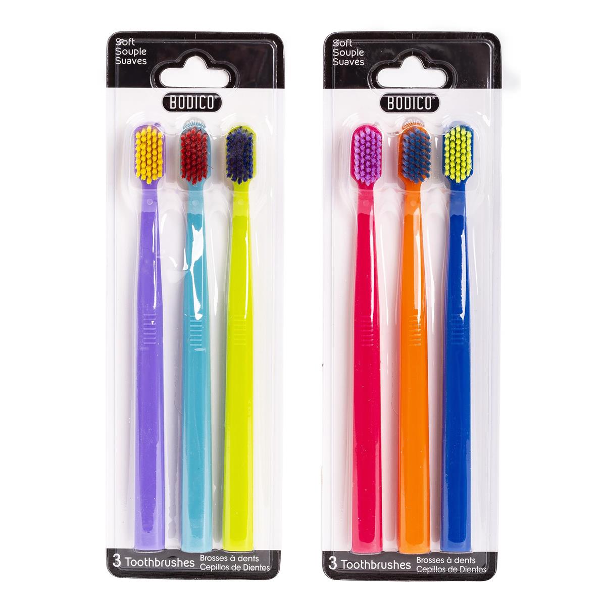 Bodico 3 Toothbrushes Brights Adult 7in  VRT 
