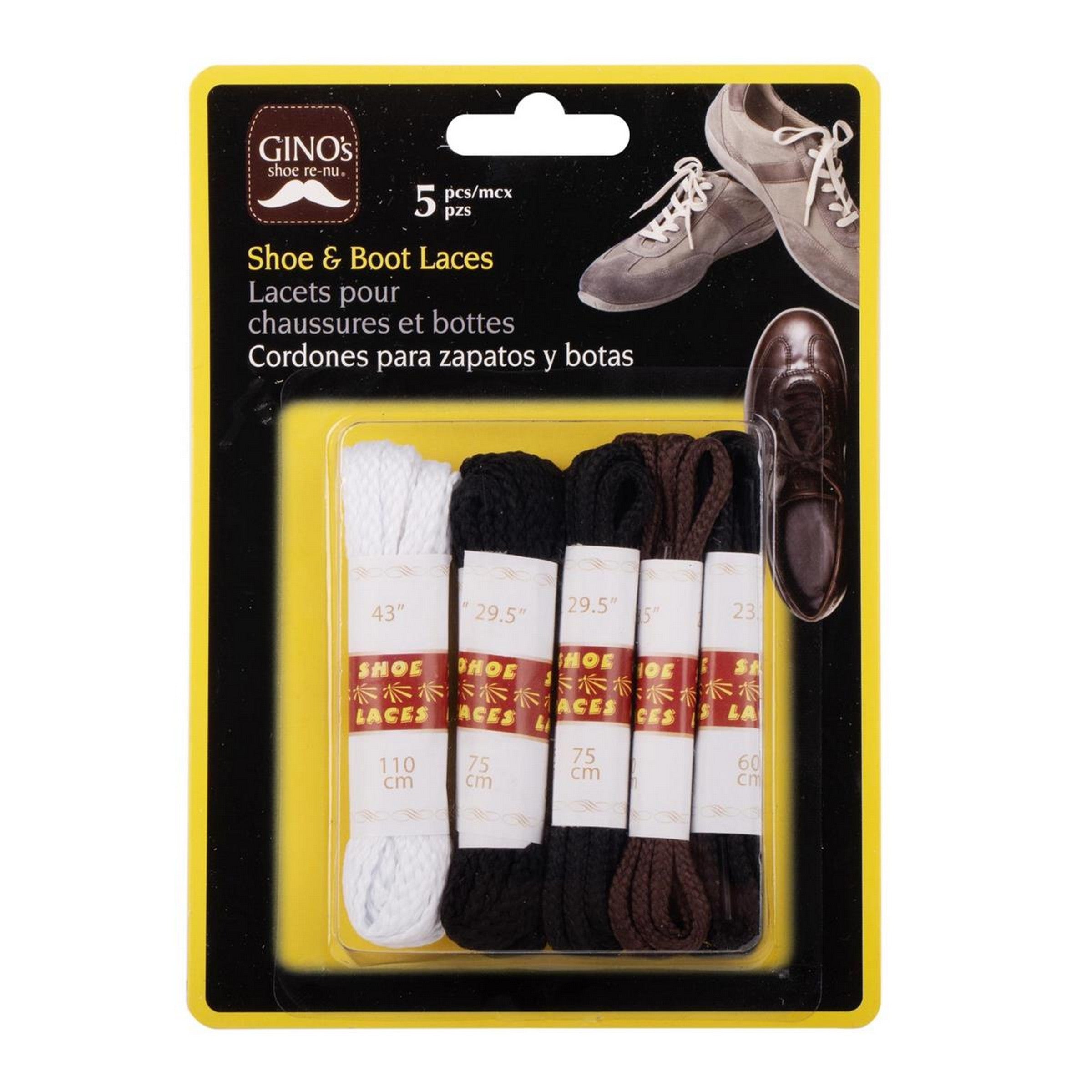 Gino 5pcs Shoe and Boot Laces - Assorted Sizes and Colors