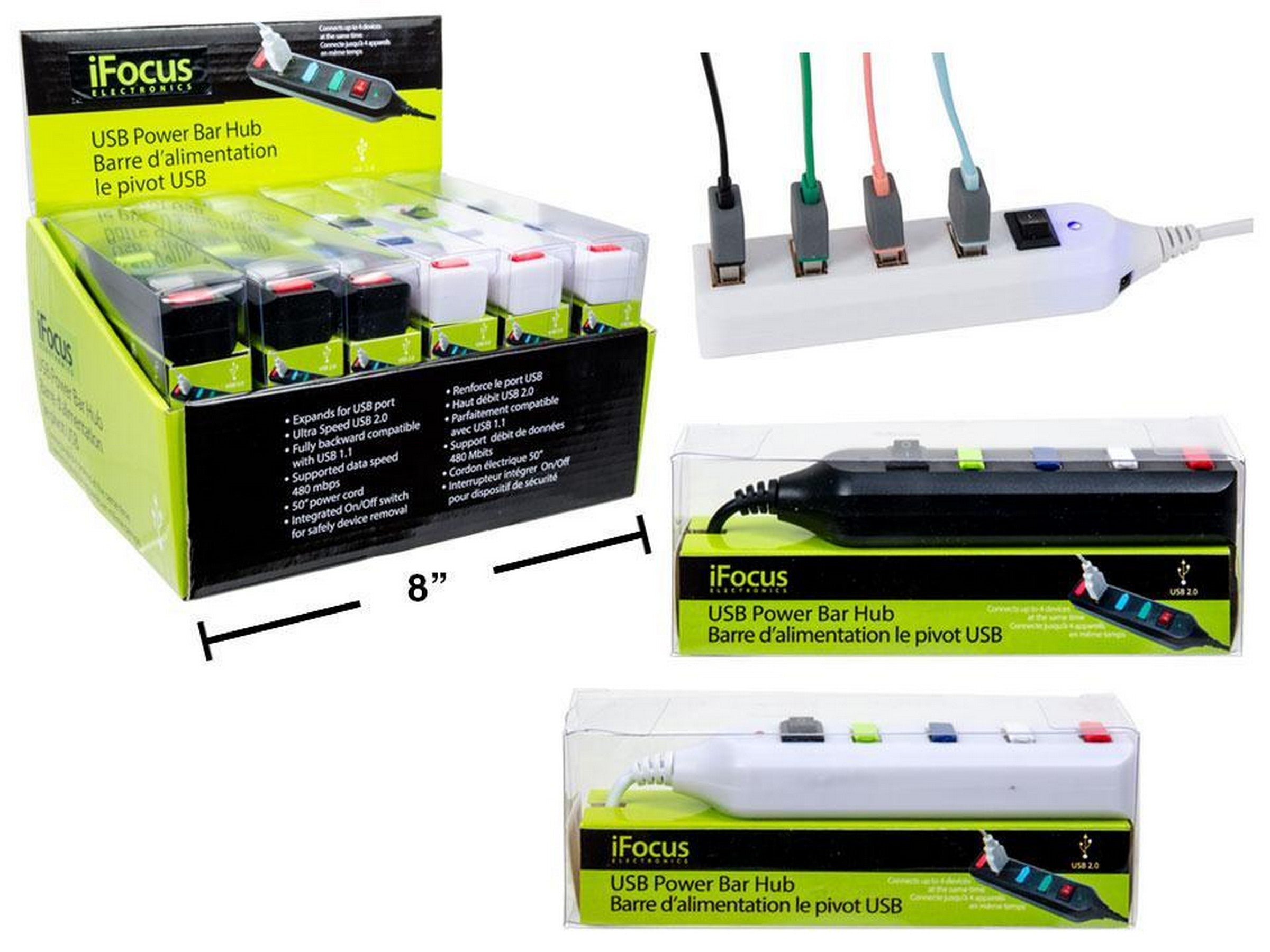iFocus USB Power Bar Hub 4.75x1.1in 20in Cable VRT