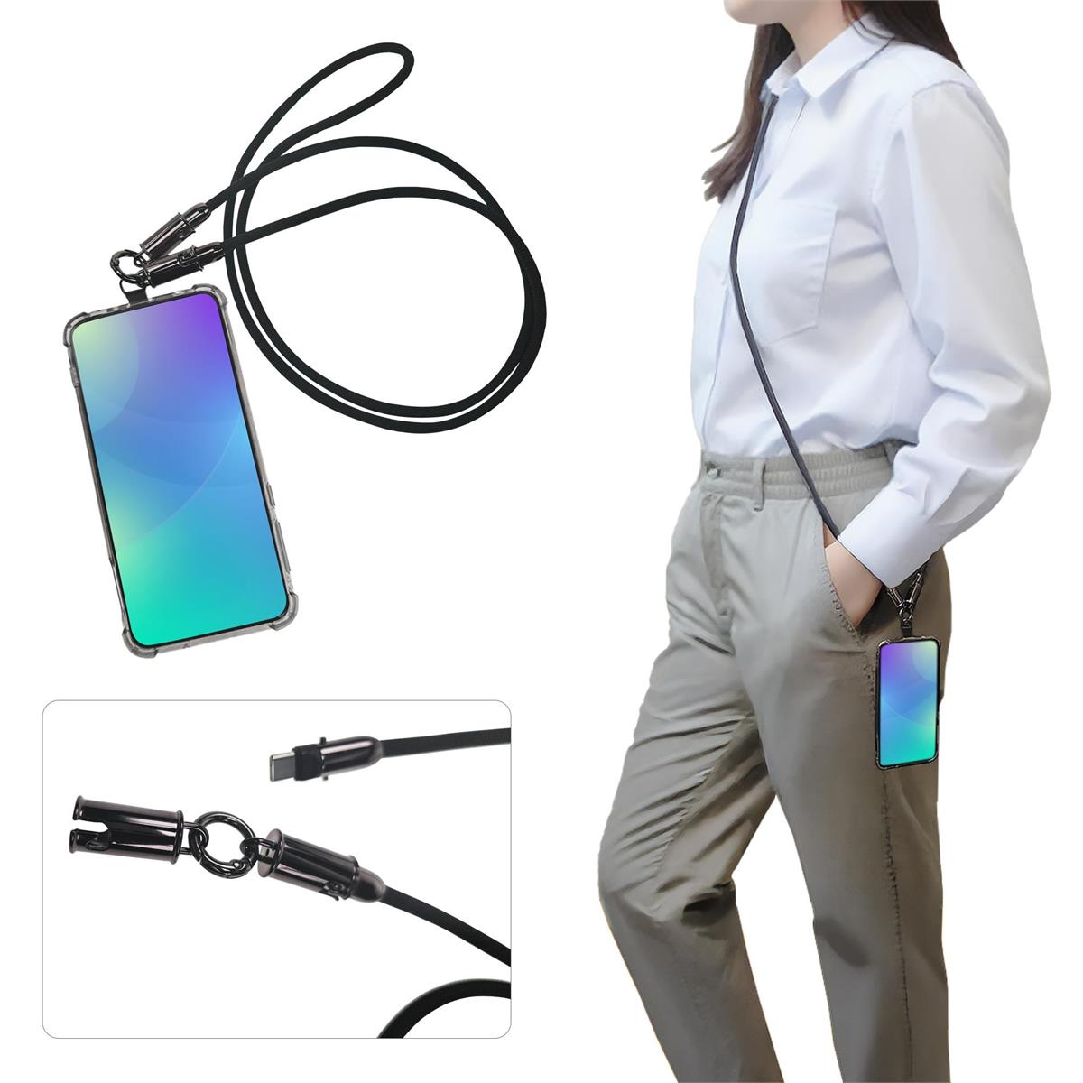 iFocus - Phone Lanyard - Buildin Pd 60W USB C to C Charging Cable - Cross Shoulder Format 5ft