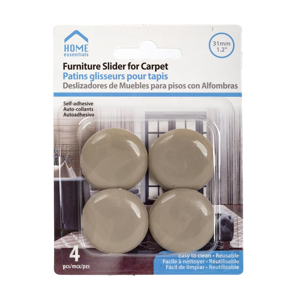 Home Essentials - 4 Furniture Sliders - for Carpet - Self-adhesive 1.2in