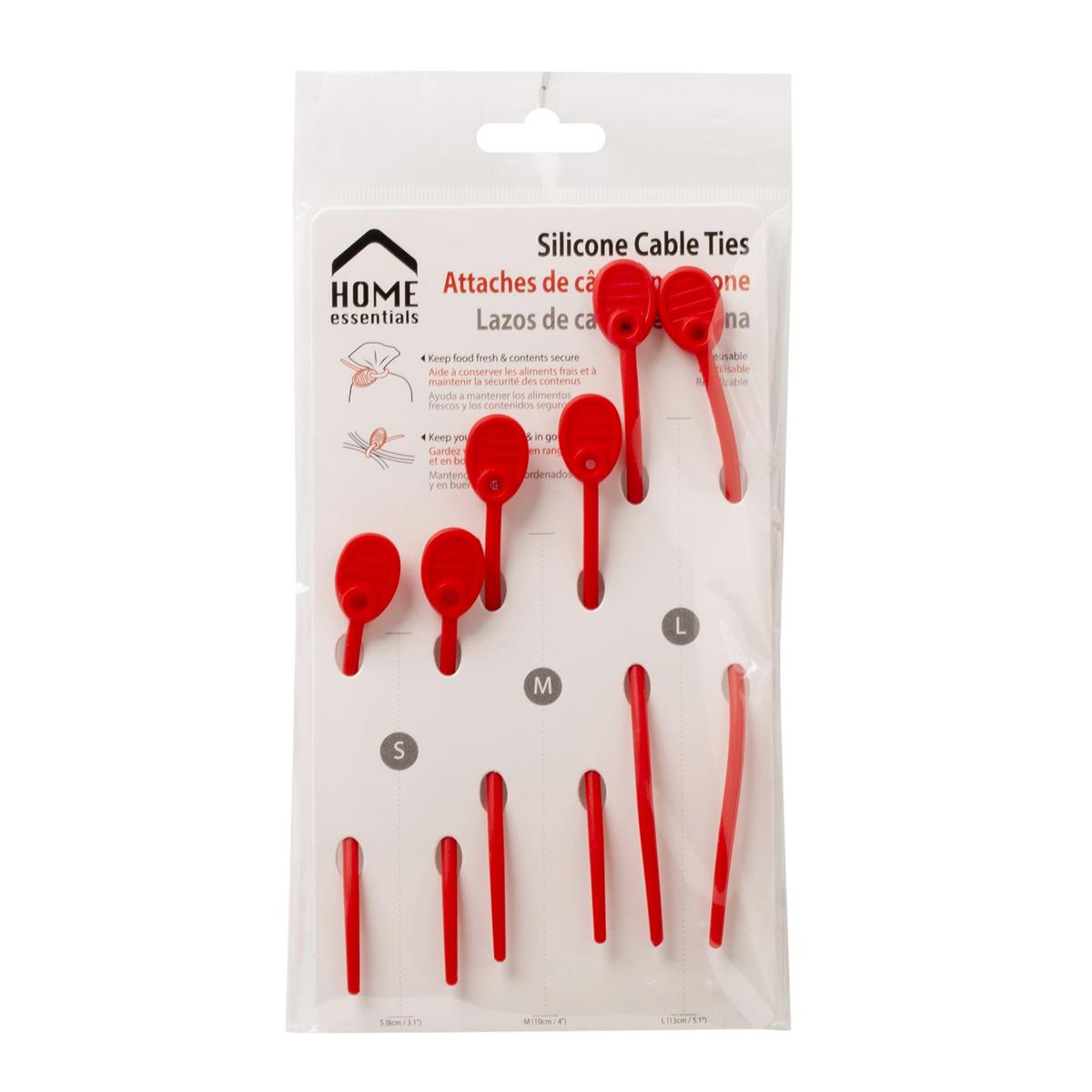 Home Essentials - 6 Cable Ties - Silicone 3.1in - 3.9in - 5.1in