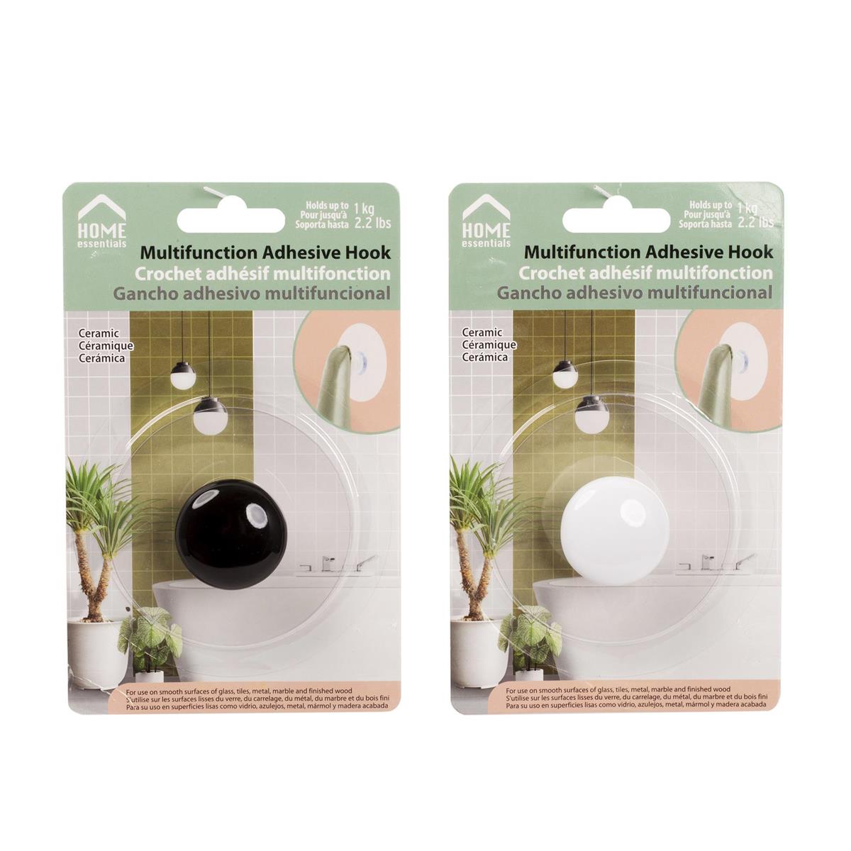 Home Essentials - Adhesive Hook - Multifunction Round Ceramic 1.25in - Capacity 1kg 2.8in