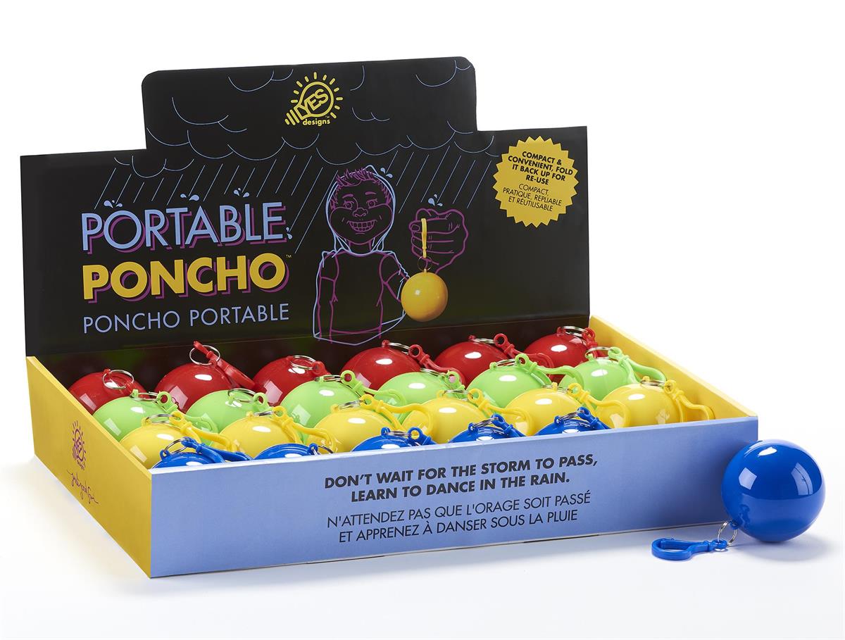 Rain Poncho - Disposable in Plastic Ball with Hook 32in