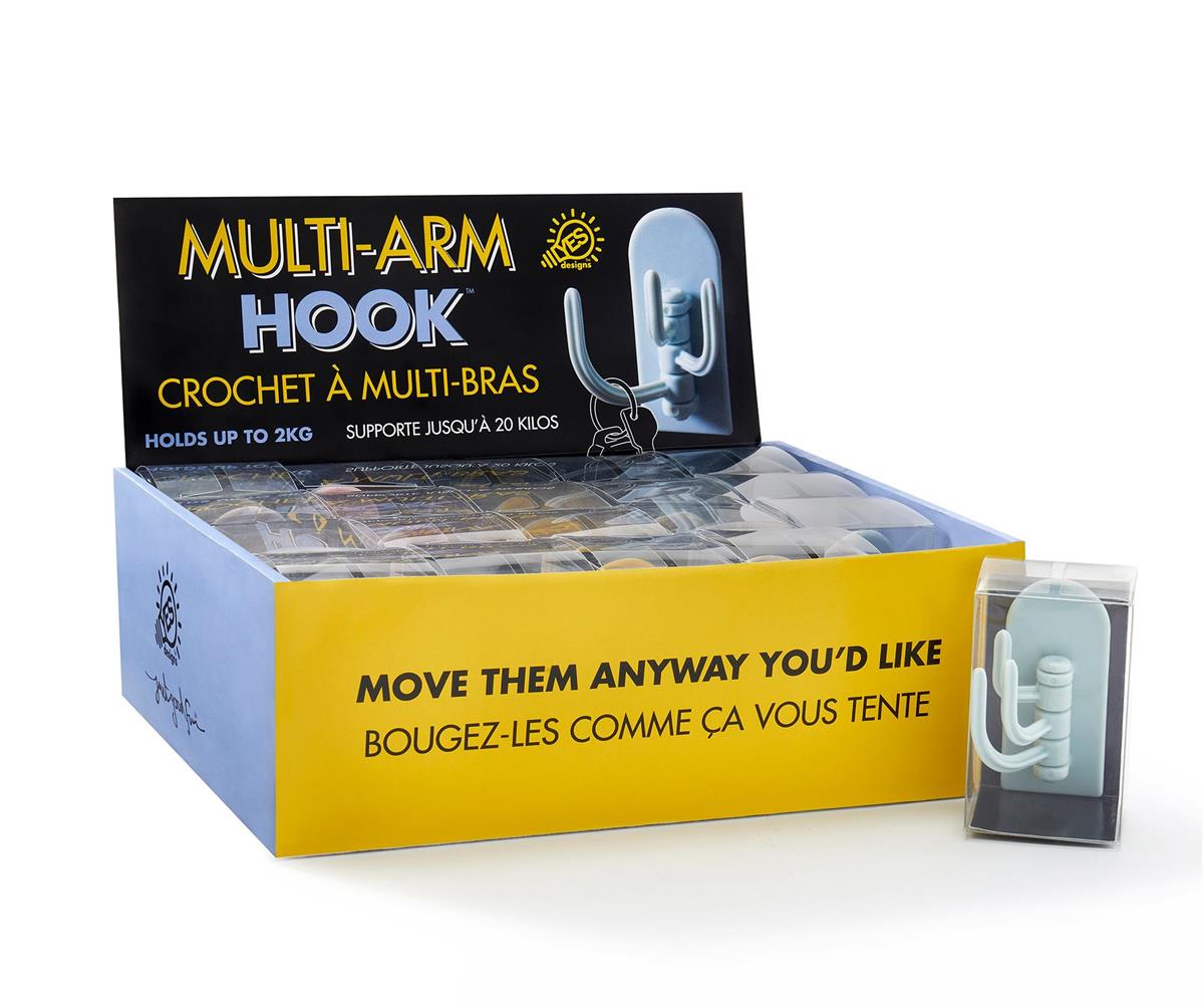 Multi-Arm Hook - Plastic - Self-adhesive - Cream, Yellow, Light Blue, Beige or Pink 3.1x1.4in