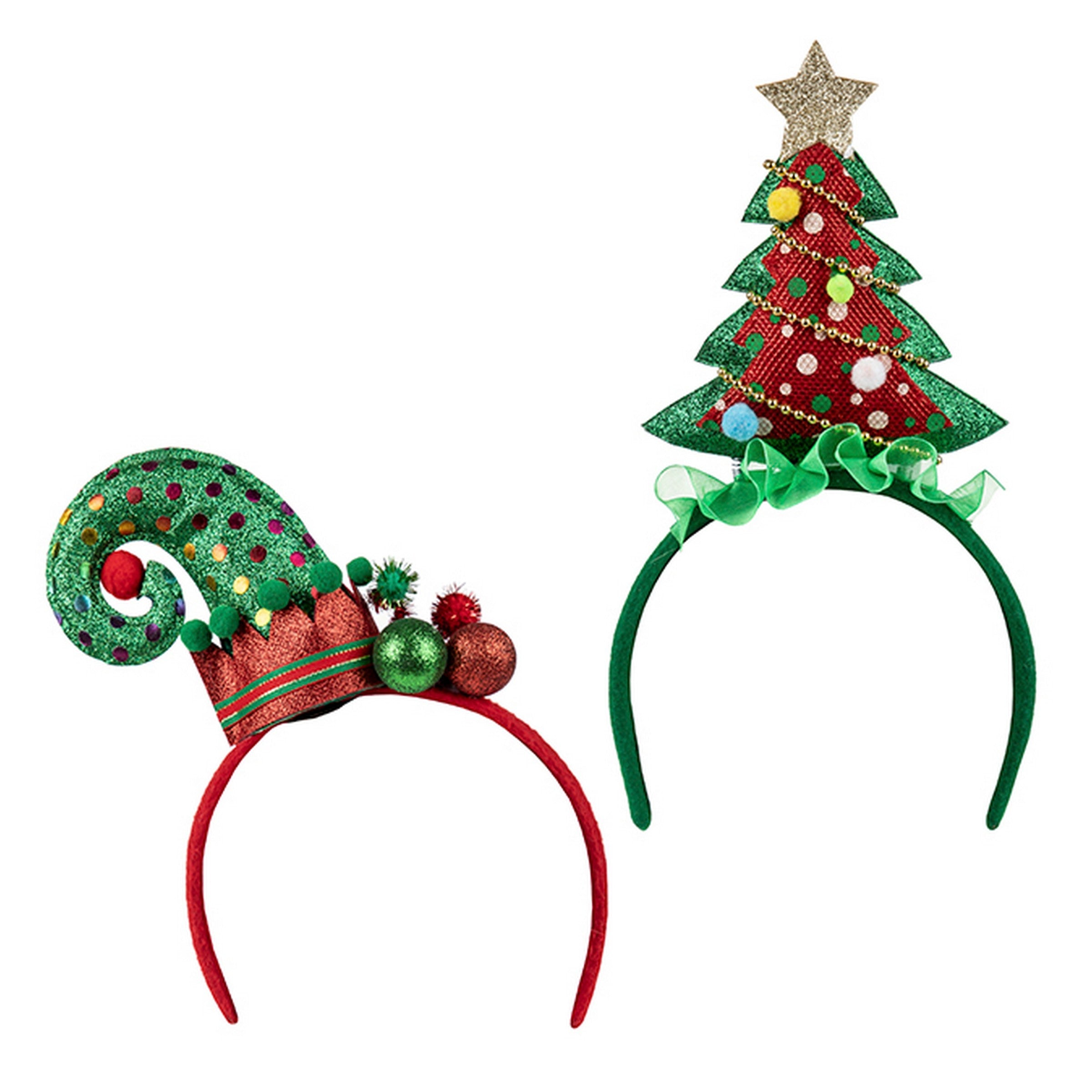 Christmas Fabric Headband with Glittered Decorations 12in VRT