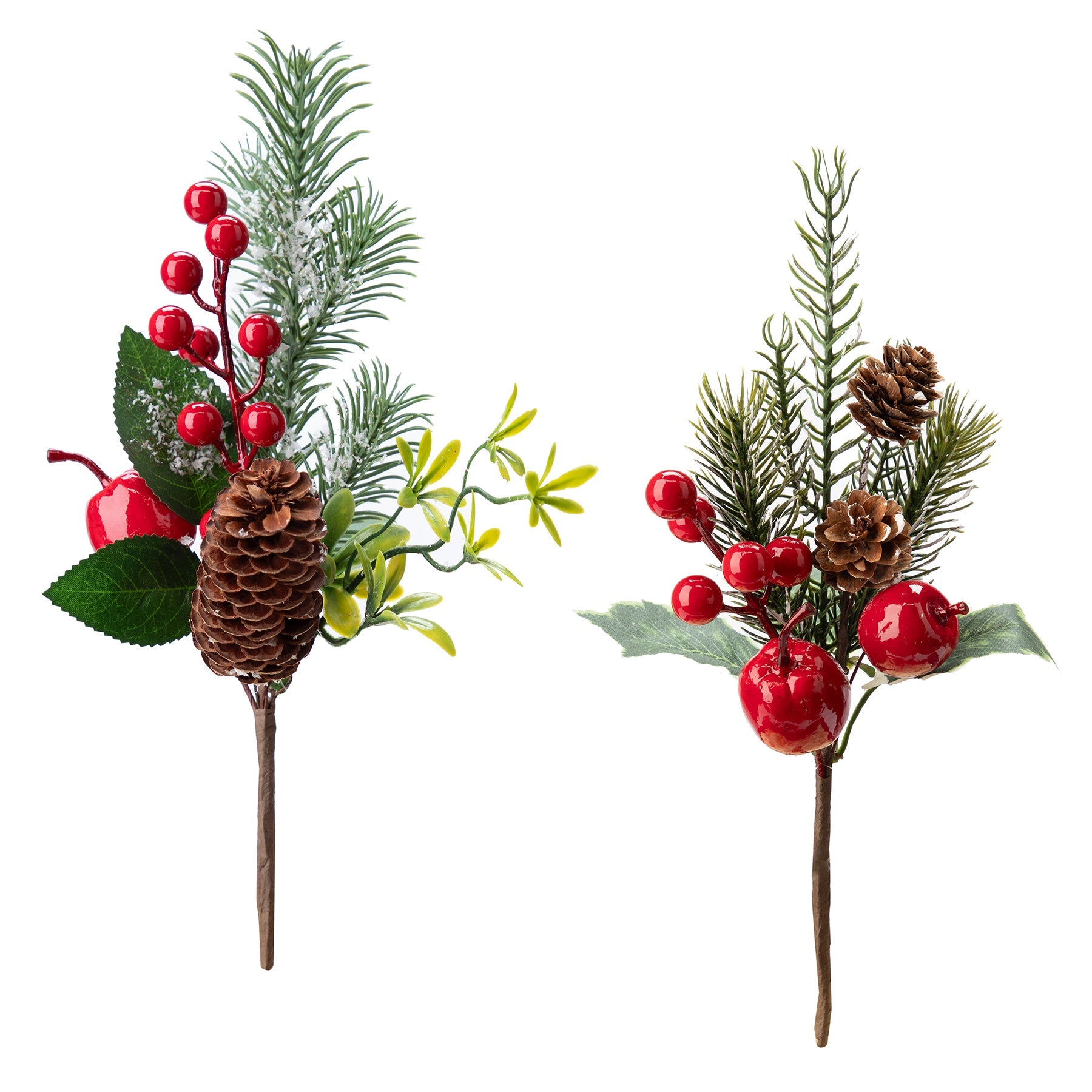 Christmas Mixed Green Pine Pick with Red Berries, Pinecone and Fruit 13in VRT
