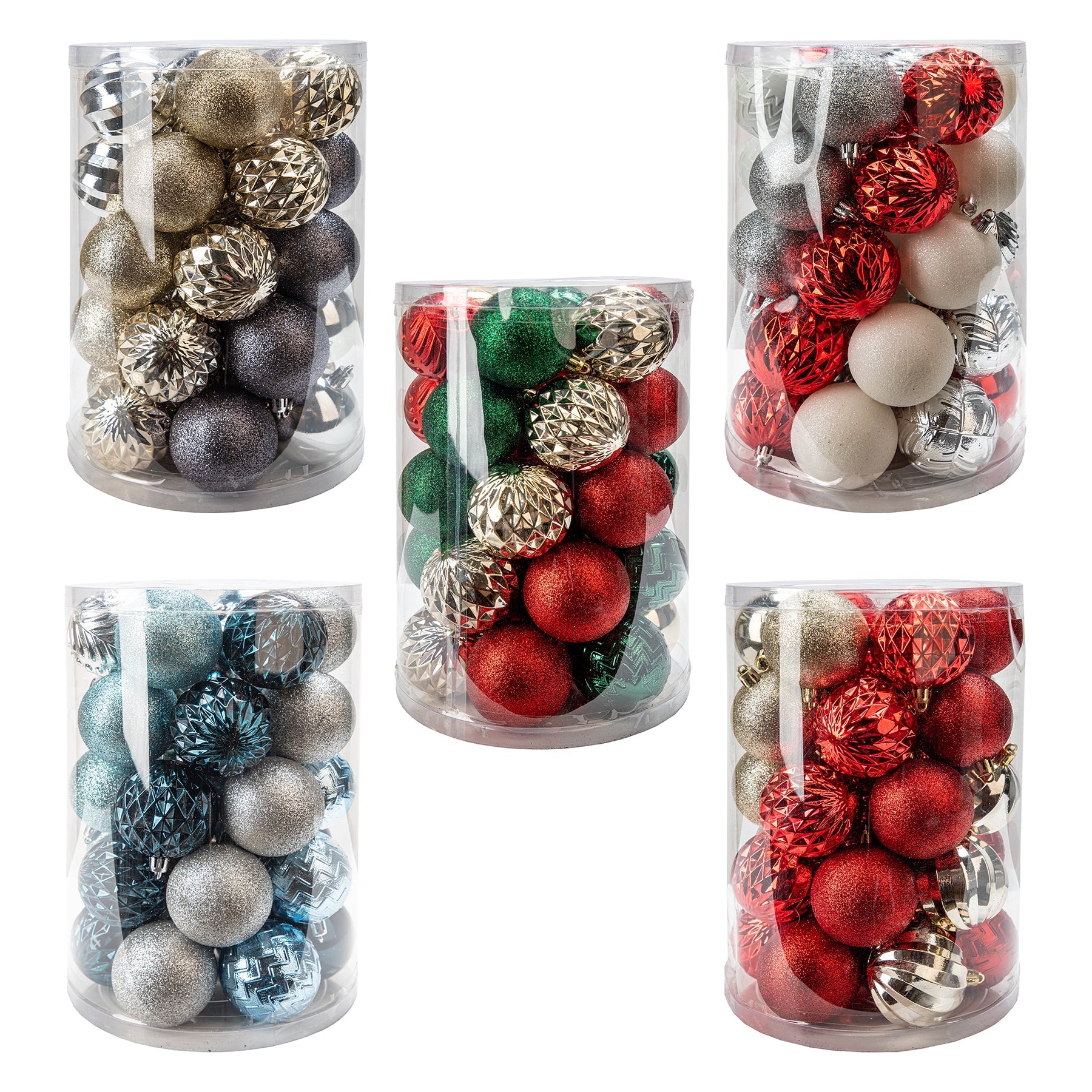 Christmas 34pcs Glittered, Matte, Shiny and Embossed Ball Ornament 2.4in VRT
