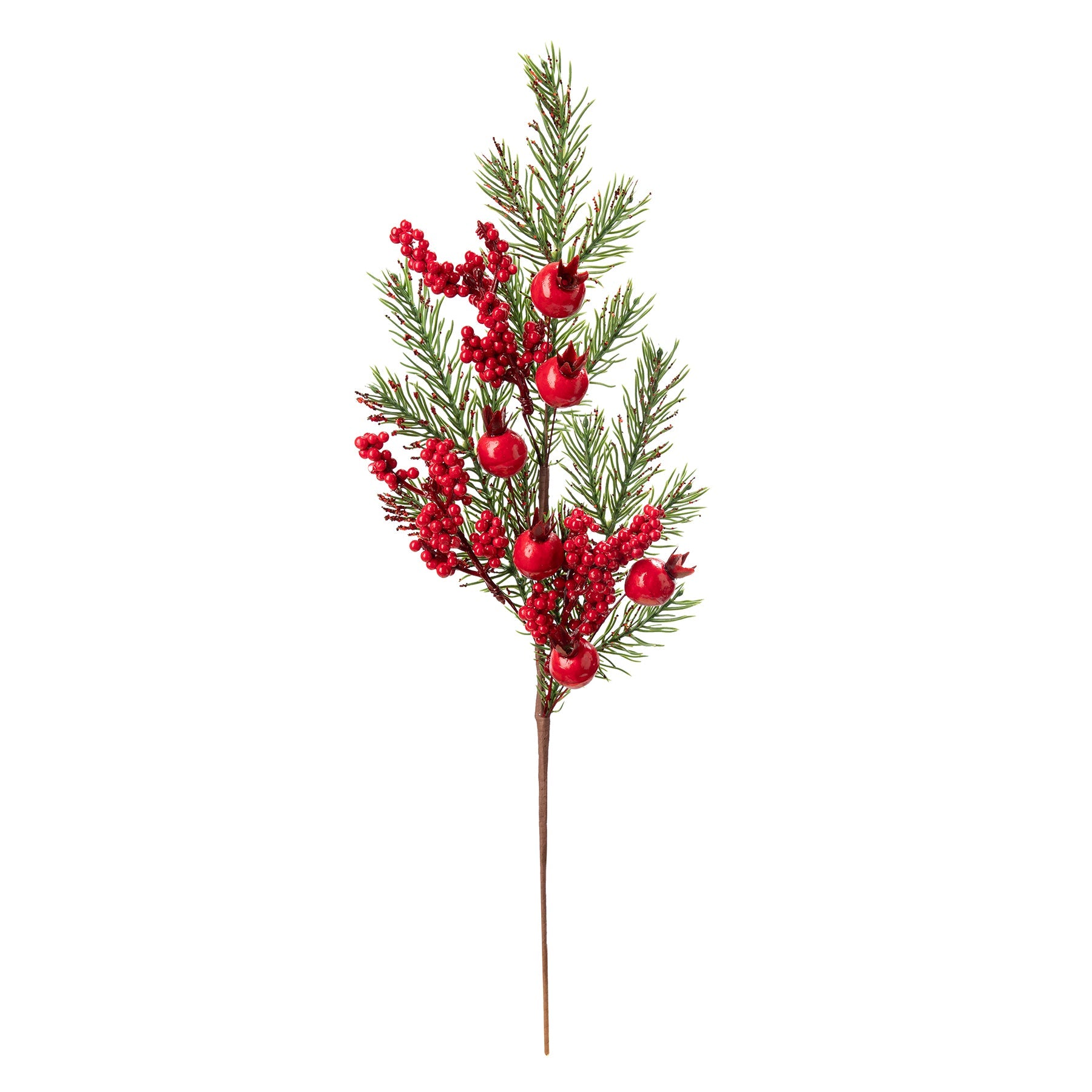 Christmas Pine and Berry Cluster Sprayon Stem with Red Glitter 19.6in