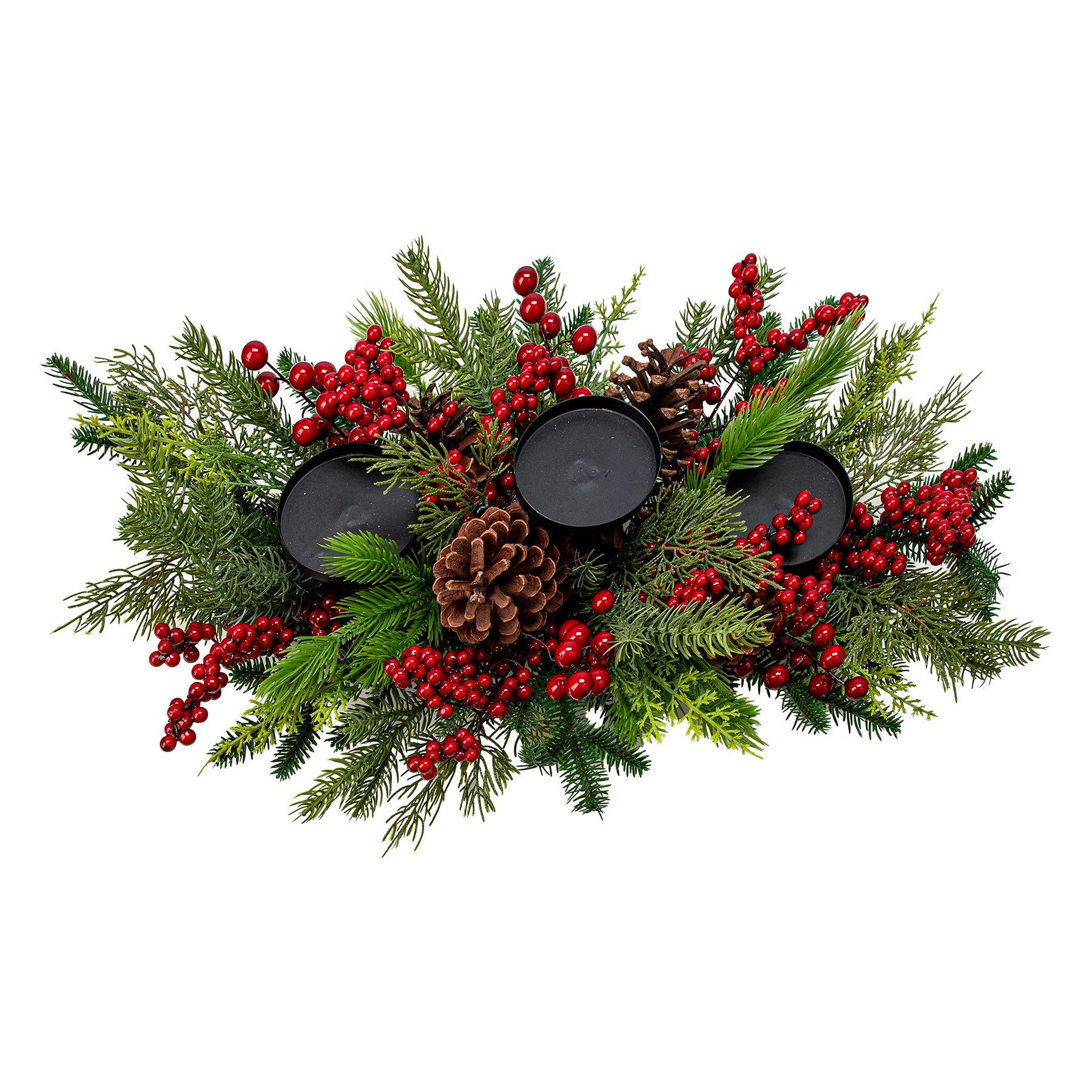 Christmas Mixed Pine Grapevine Candle Holder with Pinecones and Berries 26.3x5.9in