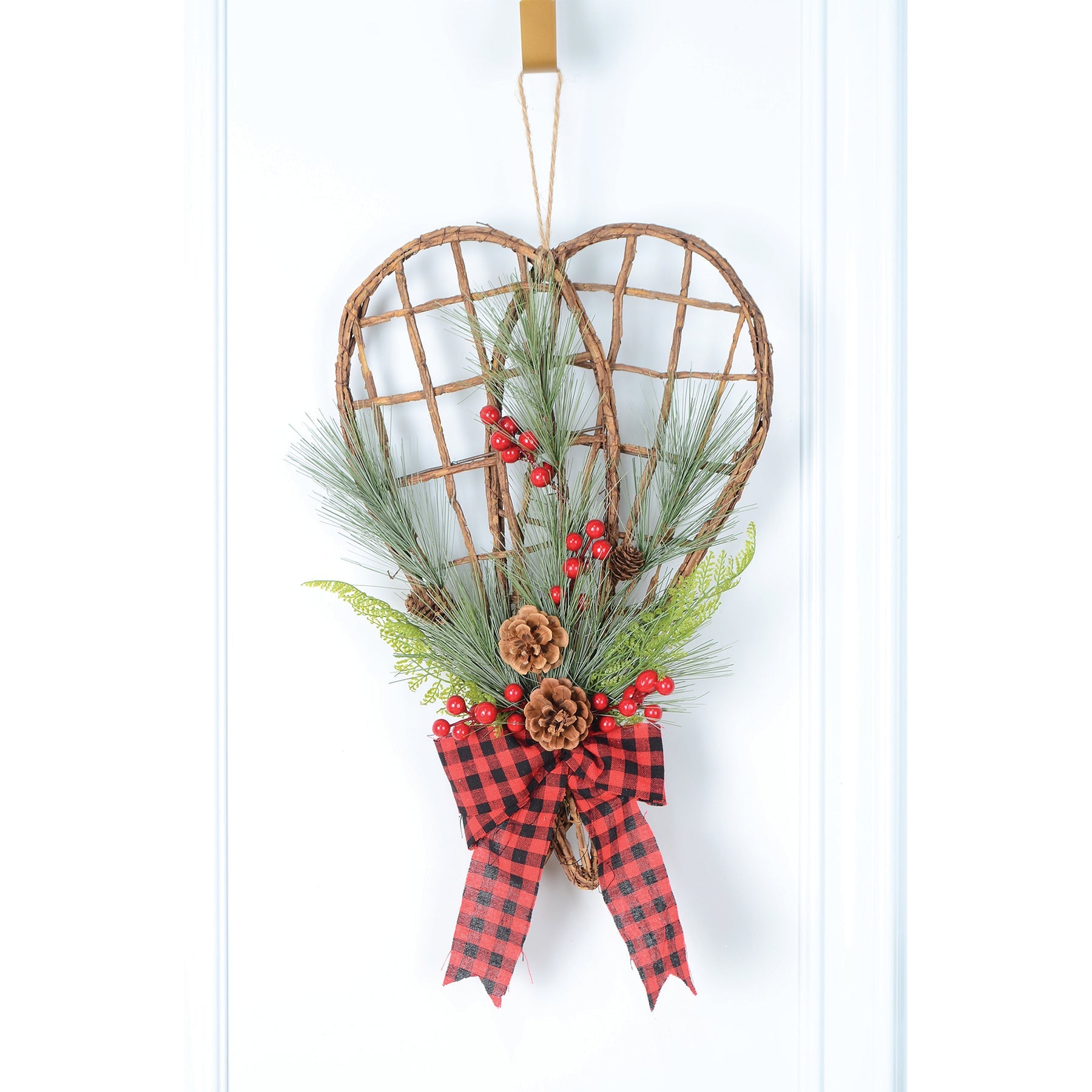 Christmas Hanging Wood Snowshoes with Decorations 20in