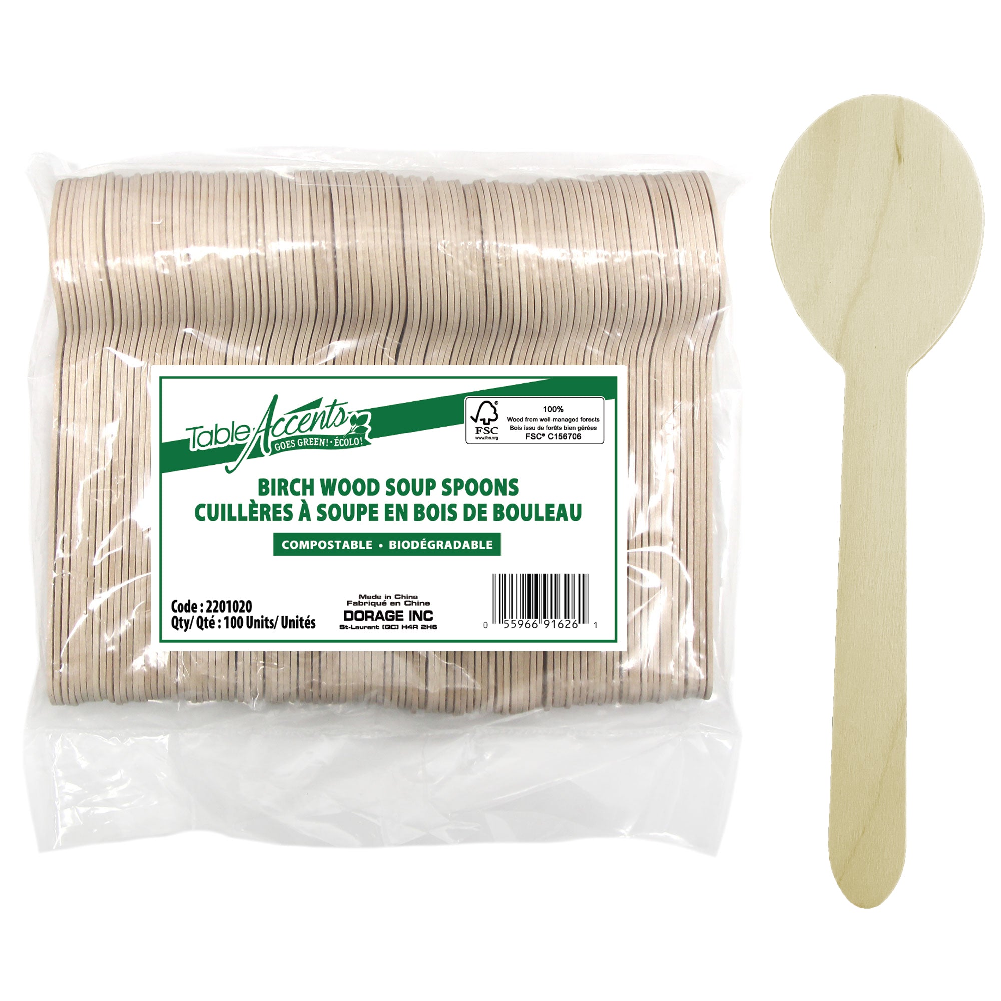 Table Accents 100 Compostable Birch Wood Soup Spoons