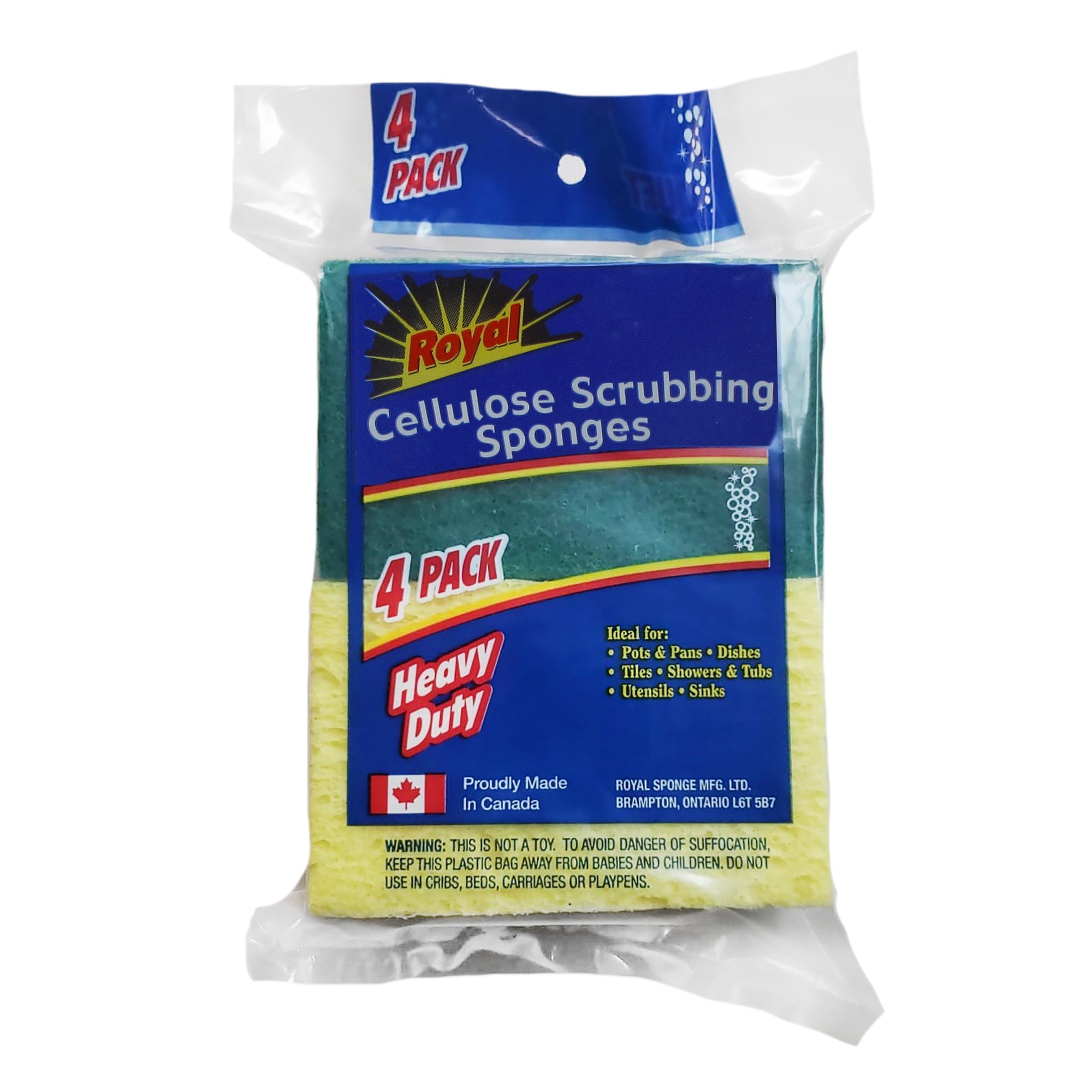 4 Cellulose Scrubbing Sponges 4.25x2.75x0.8in