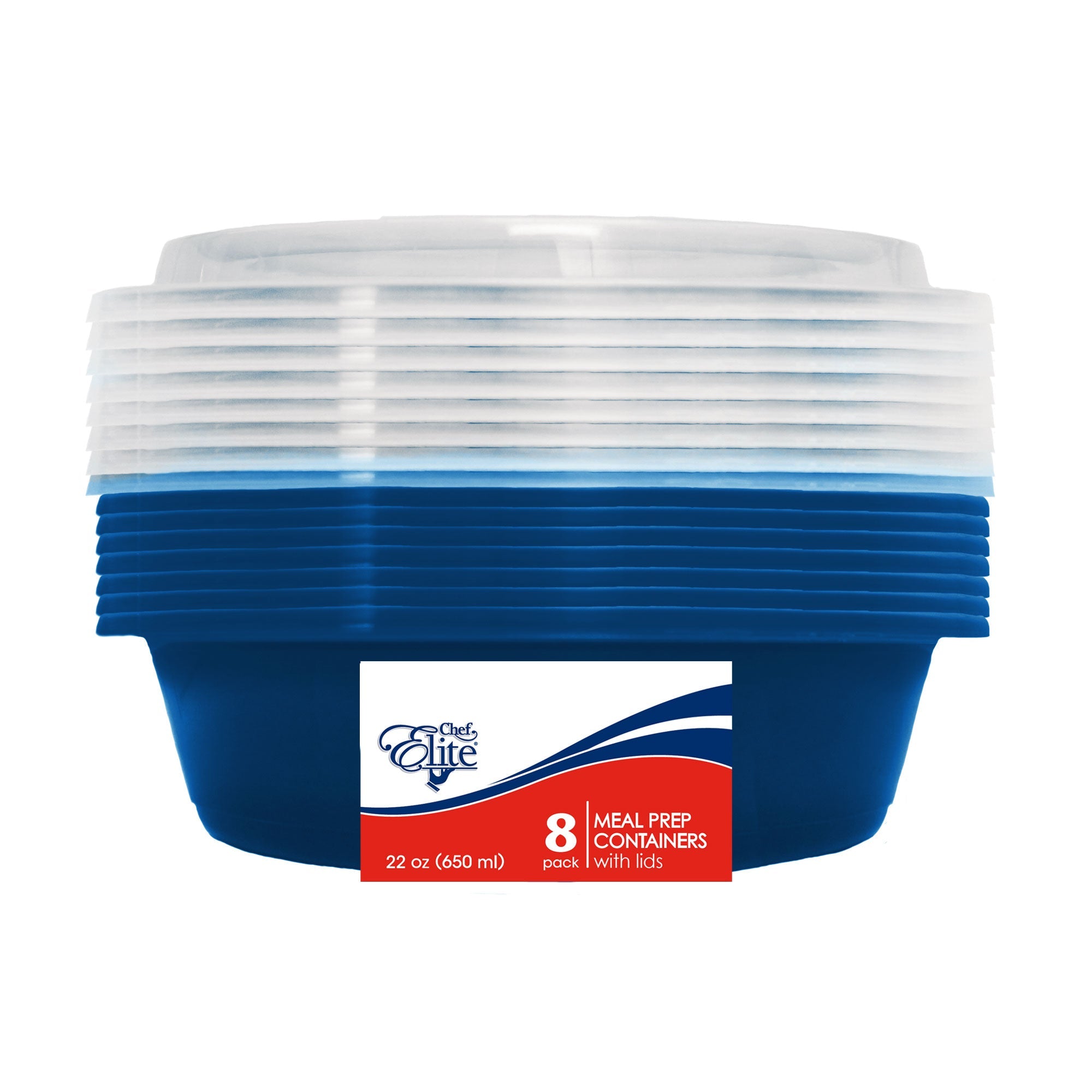 Chef Elite 8 Round Plastic Containers with Lids 650ml (22oz) 6.25x1.5in