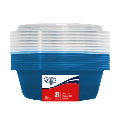 Chef Elite 8 Round Plastic Containers with Lids 946ml (32oz) 6.5x2.75in