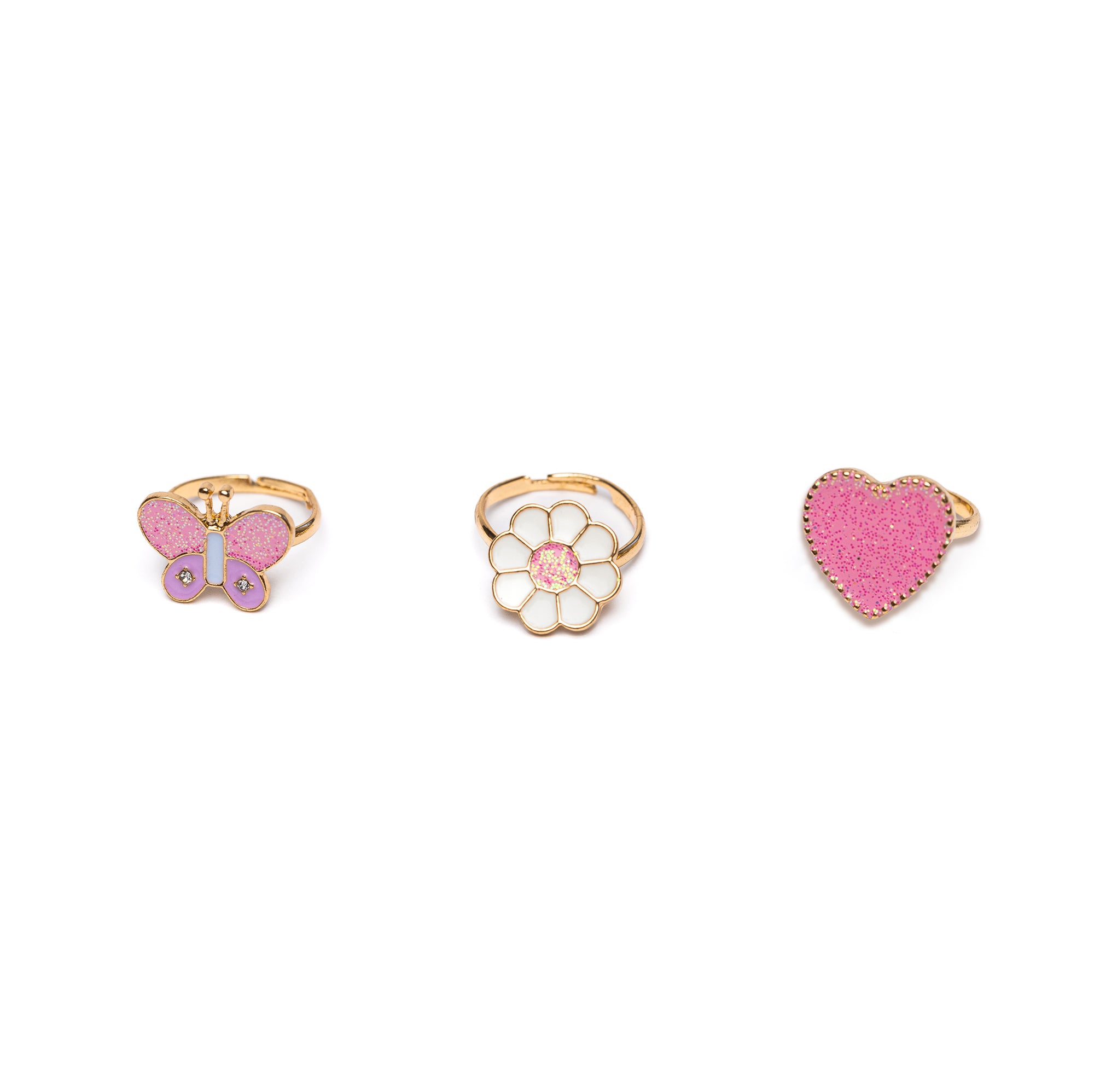 Kid's Jewelry 3pcs Wonderland Ring Set Flower, Butterfly, Heart