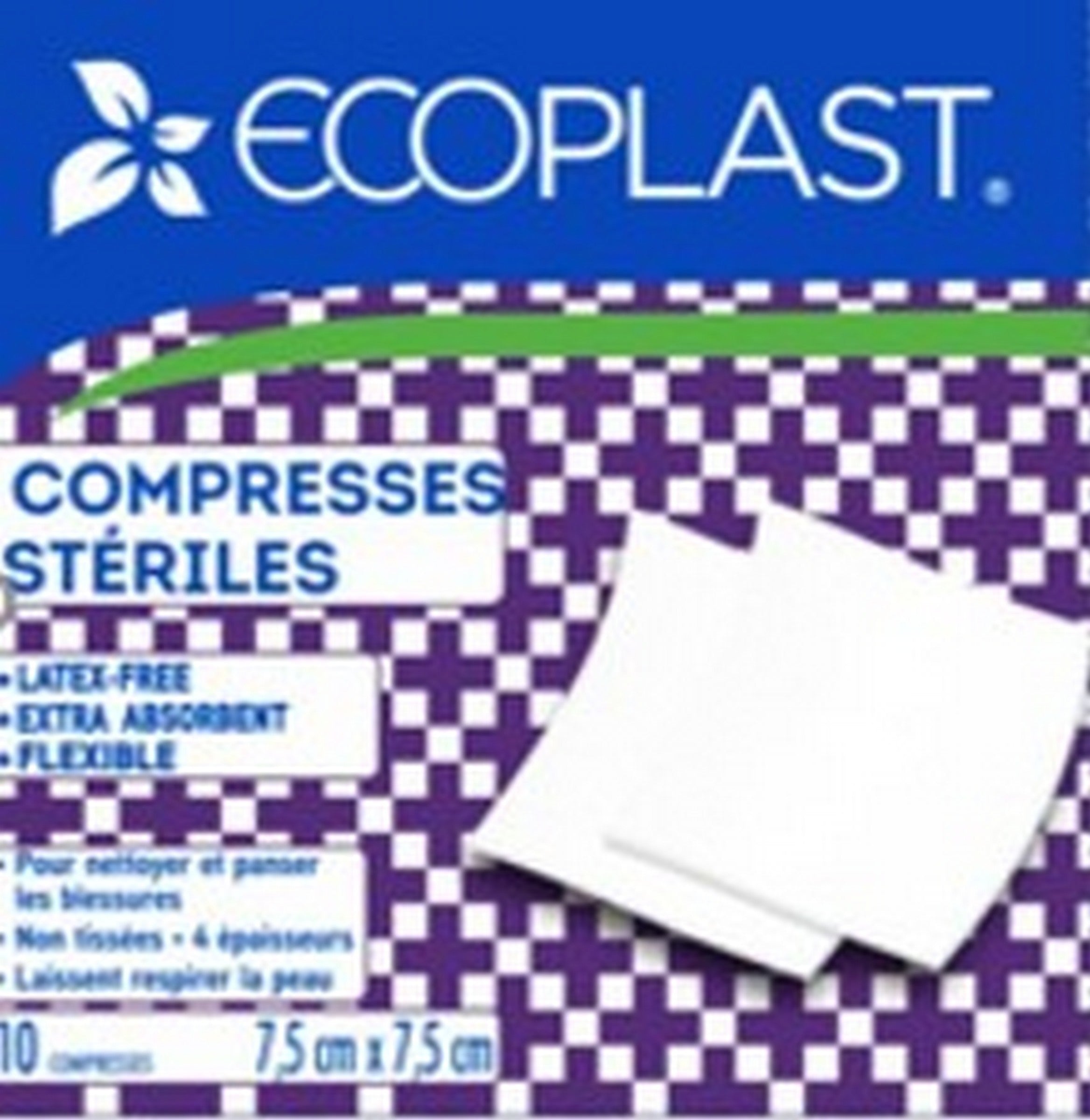 EcoPlast 10 Sterile Latex Free Pads 7.5x7.5cm (3x3in) 