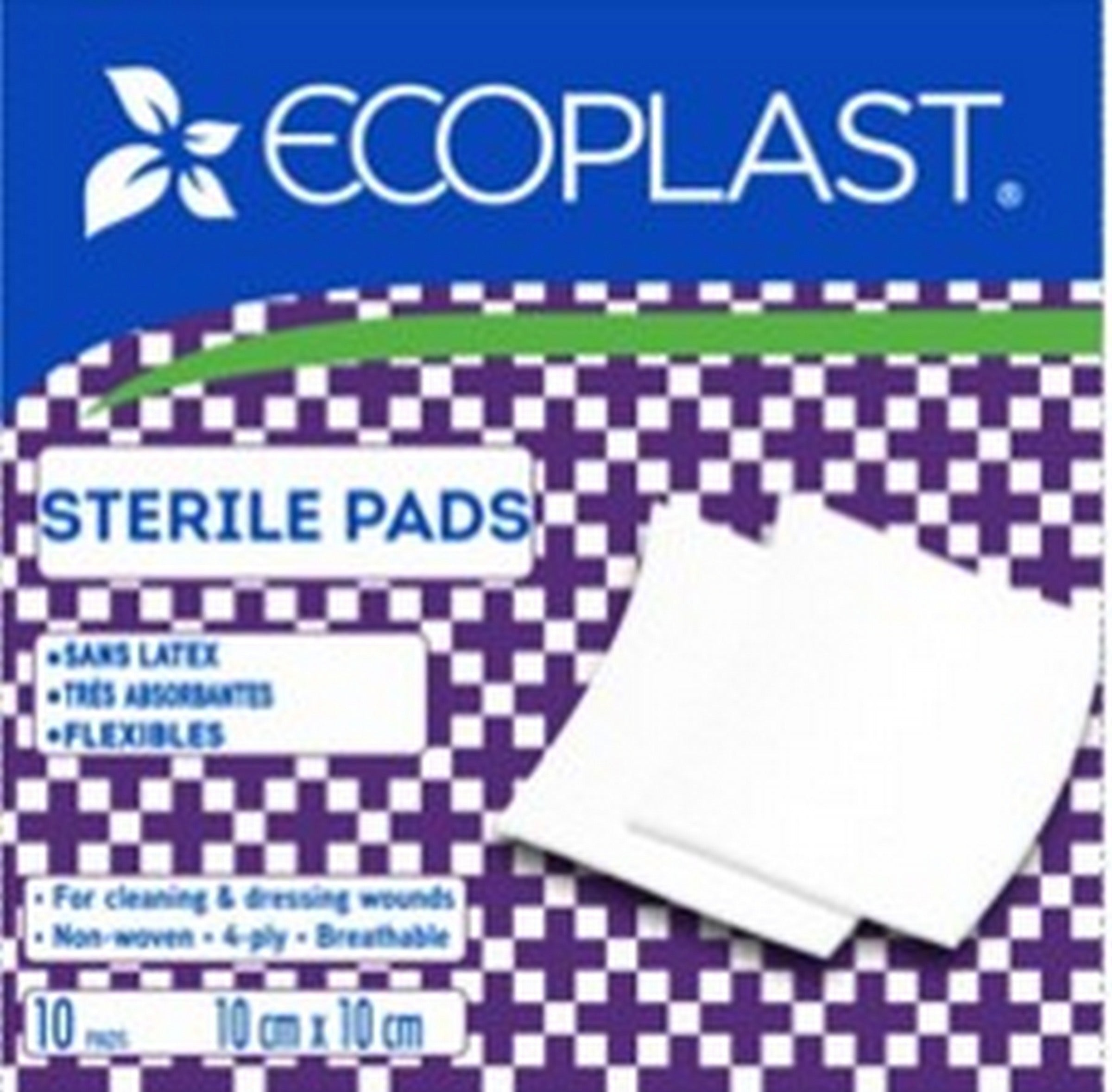 EcoPlast 10 Sterile Latex Free Pads 10x10cm (4x4in) 