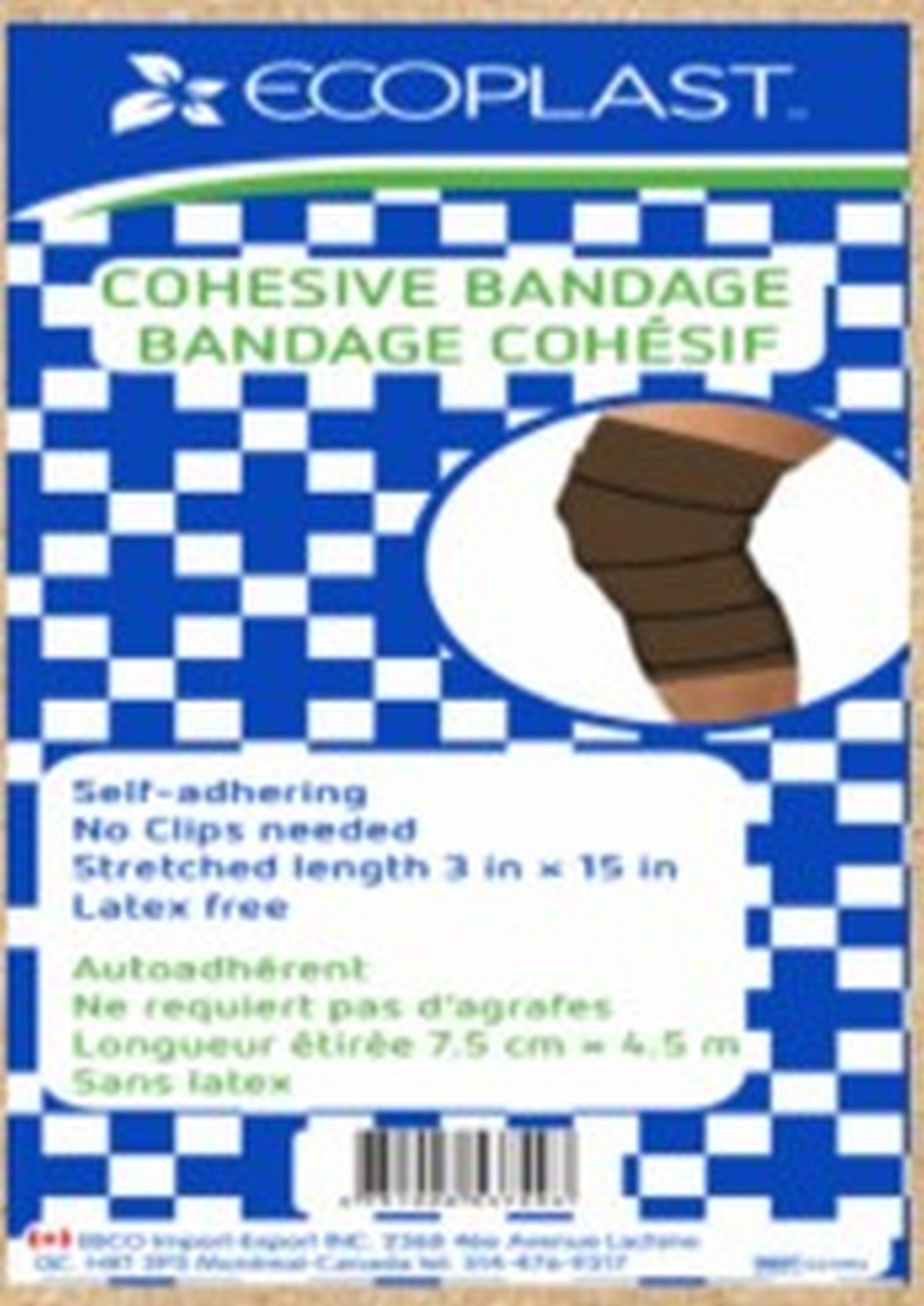 EcoPlast Cohesive Latex Free Bandage 7.5cm x4.5m (3pox15ft)