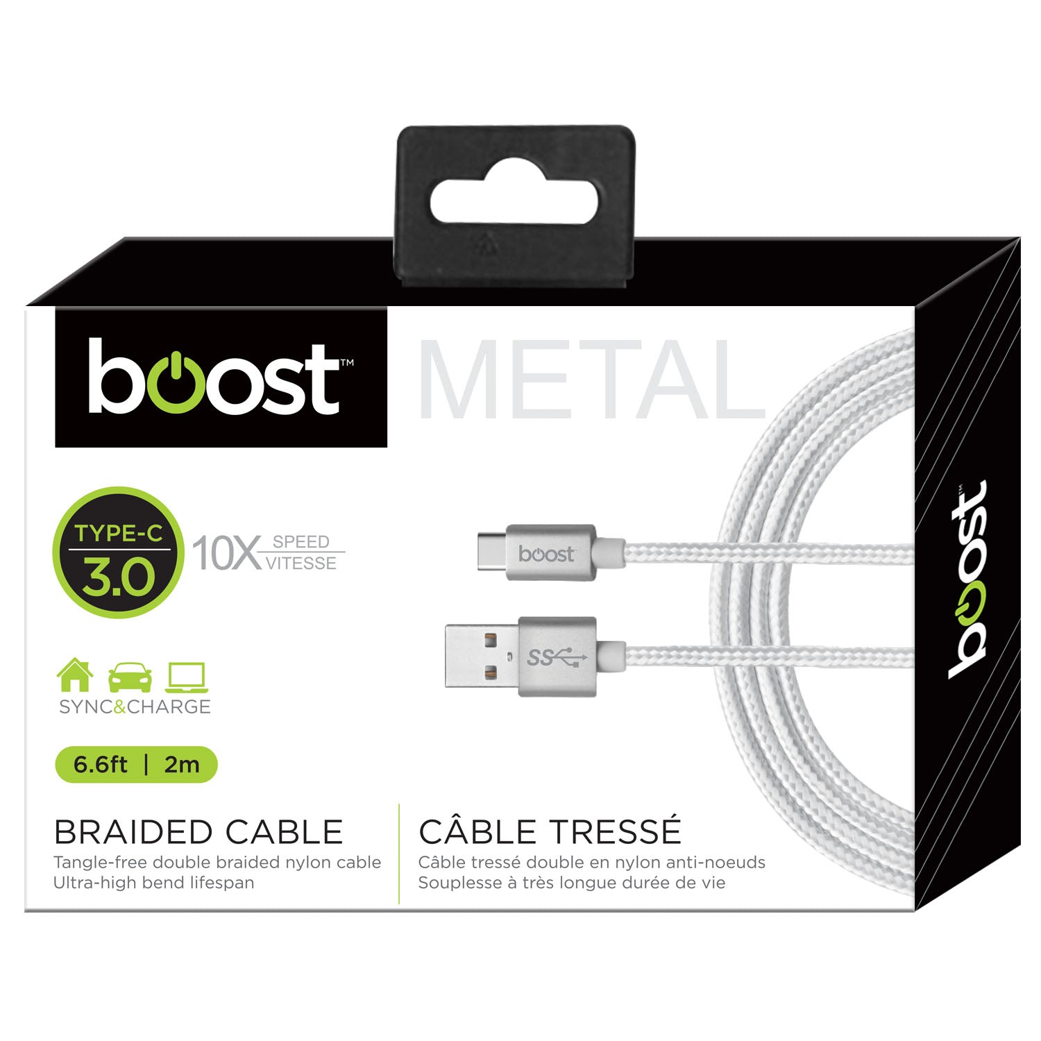 Boost White Type C 3.0 Braided Cable - Metal 10x Speed 6.6ft (2m)