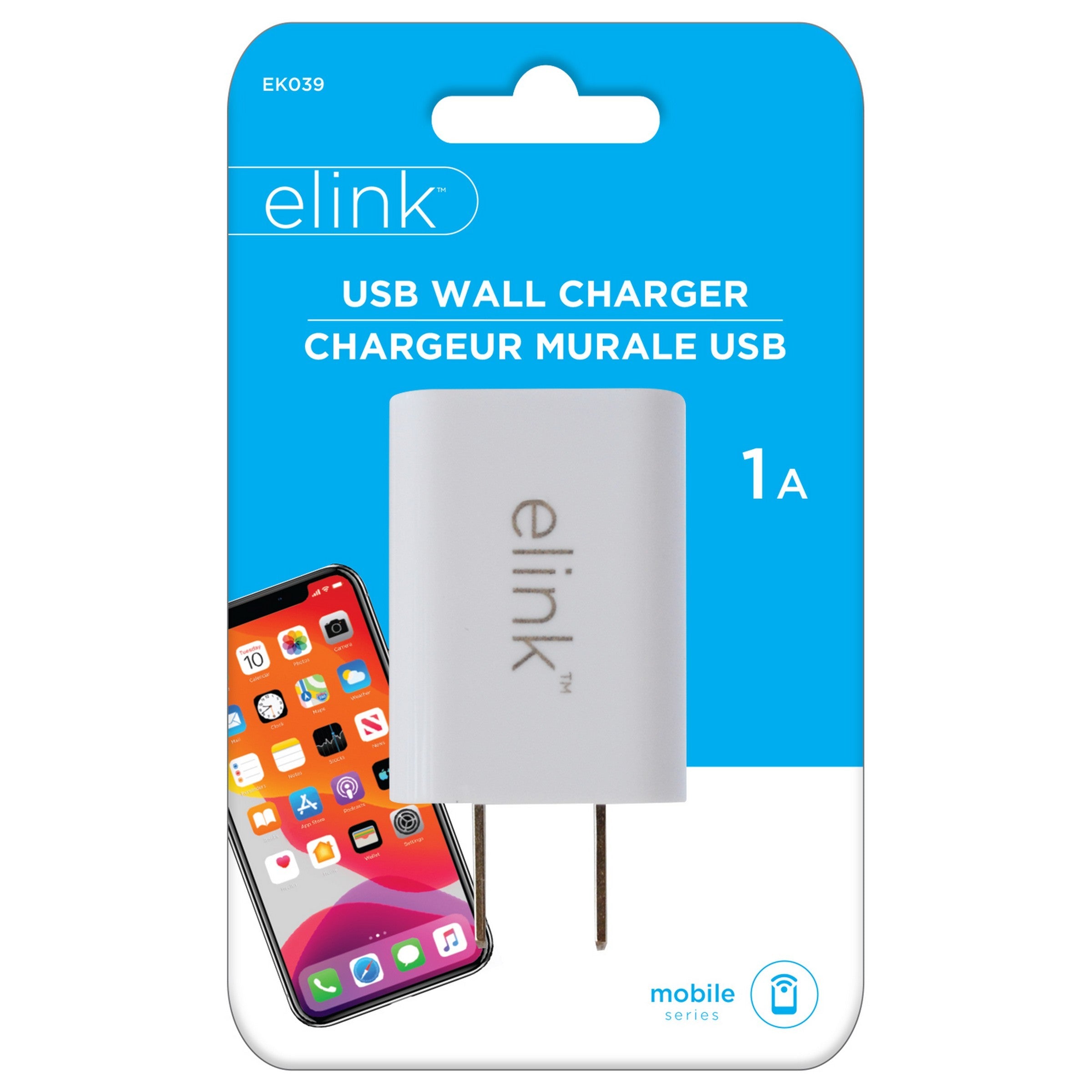 elink USB Wall Charger 1A White 1.6x1.1in