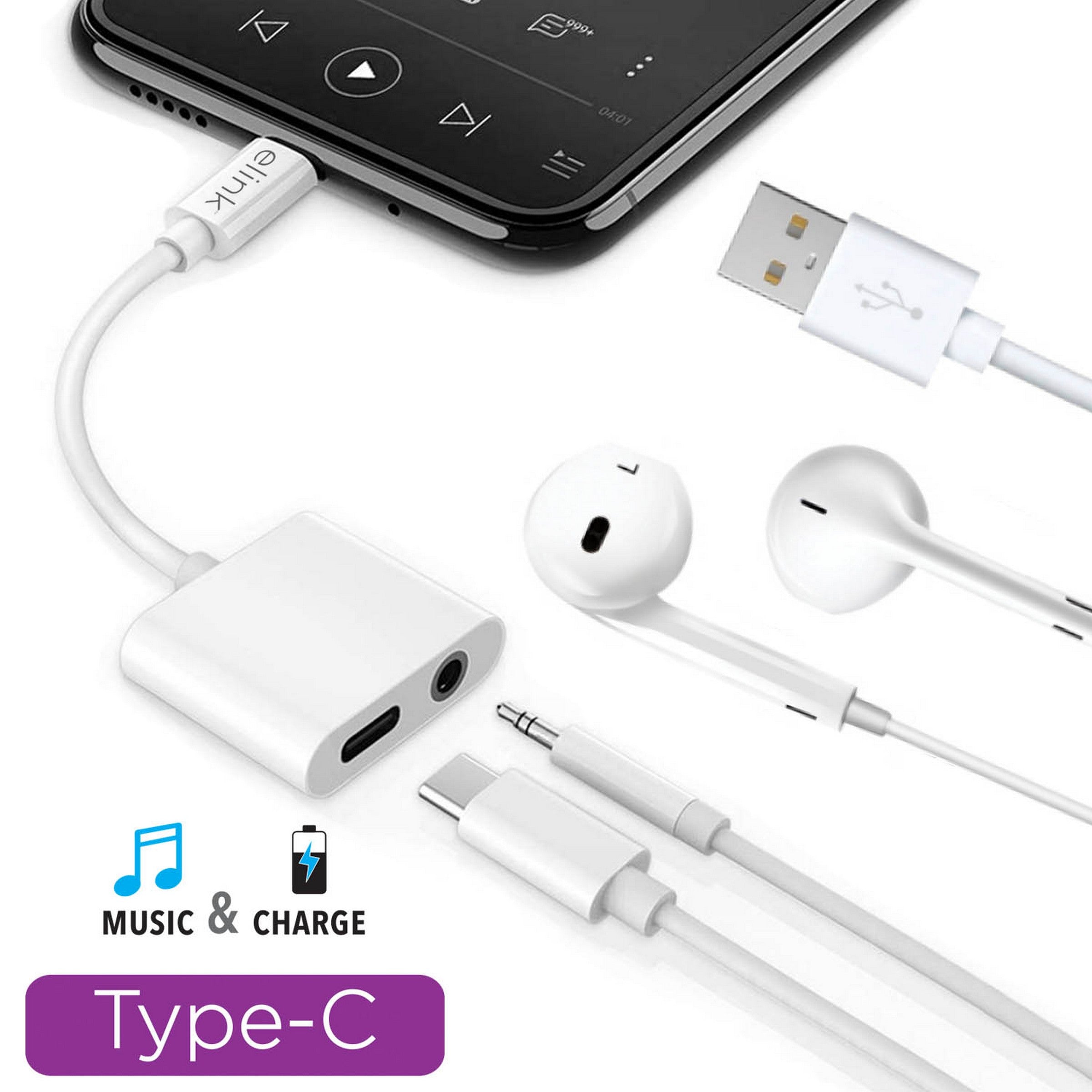 elink USB-C to 3.5mm Headphone Jack Adapter and USB-C Port 4.75in