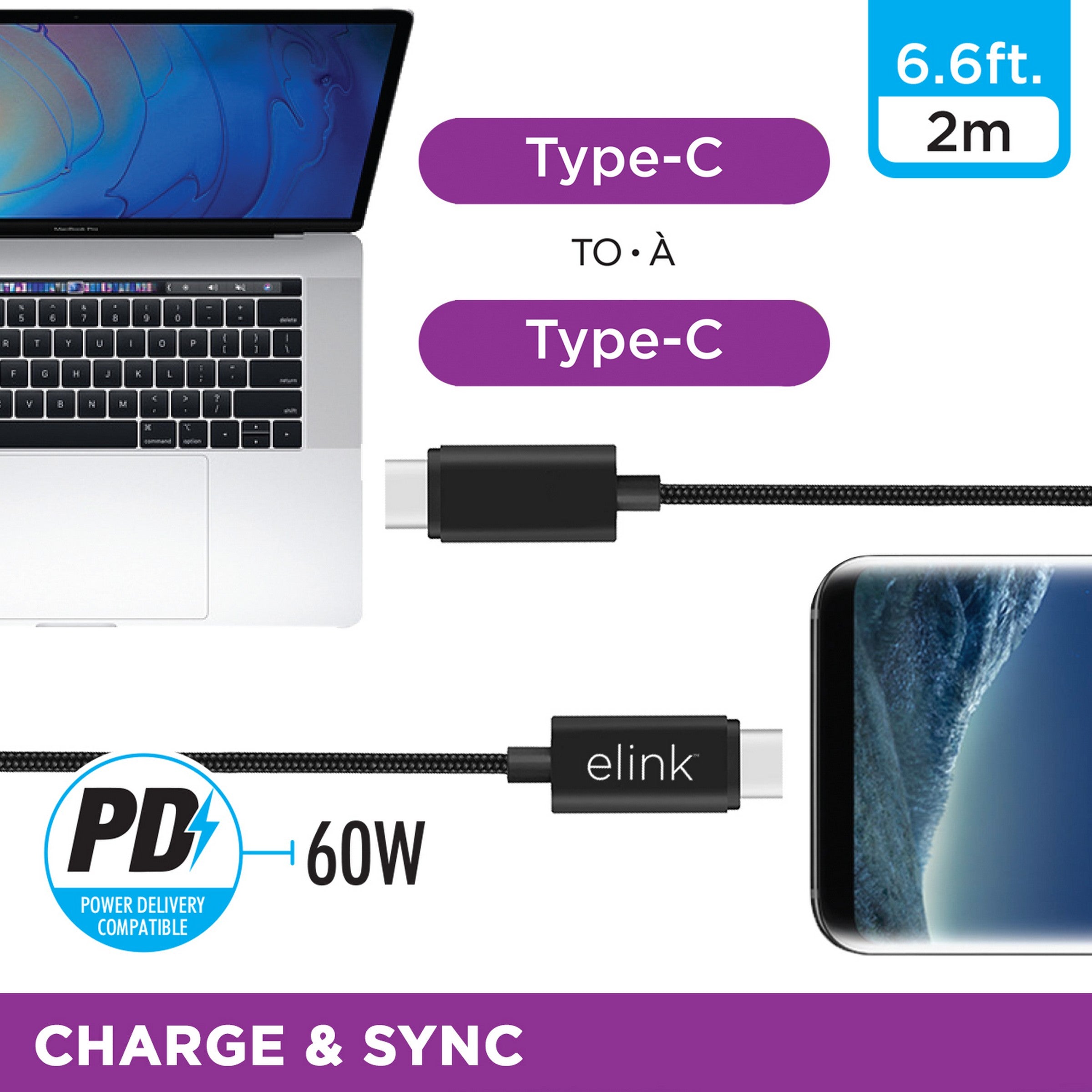 elink USB-C to USB-C Cable - Heavy Duty 6.6ft (2m)