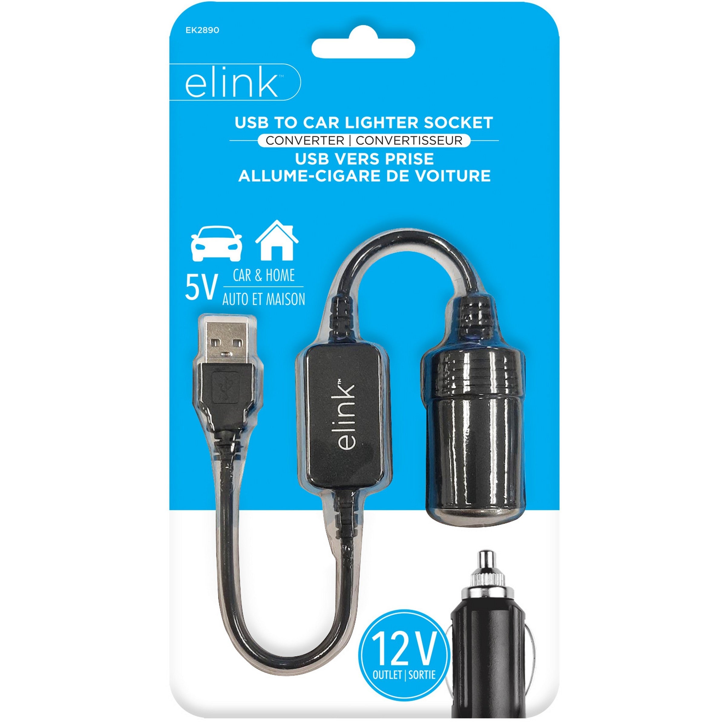 elink USB to Car Lighter Socket Converter 12in  