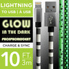 elink Glow in the Dark Lightning to USB Cable 10ft (3m) 