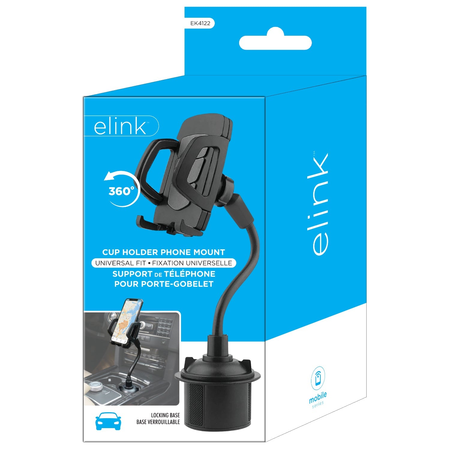 elink Cup Holder Phone Mount - Black Plastic  