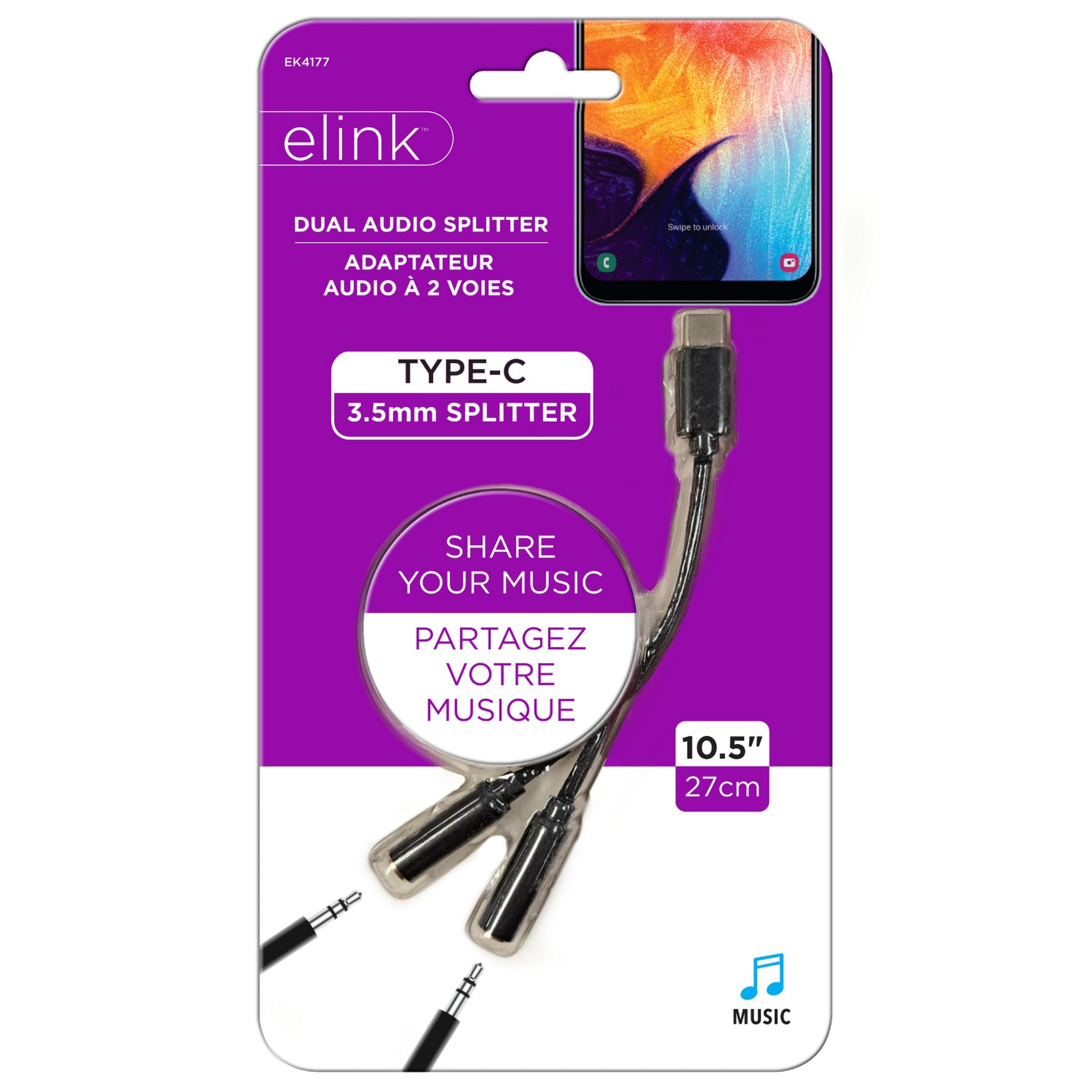 elink Type-C to 3.5mm Dual Audio Splitter 10.5in